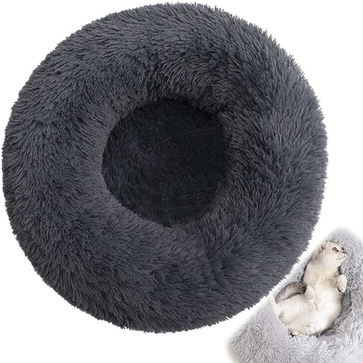 Chameleon Plush Donut Dog Bed Super Soft Calming Pet Nest Bed with Zipped Removable Machine Washable Cover - Suitable for Cats, Kittens, Puppies & Dogs pet fluffy bed round soft bed easy clean