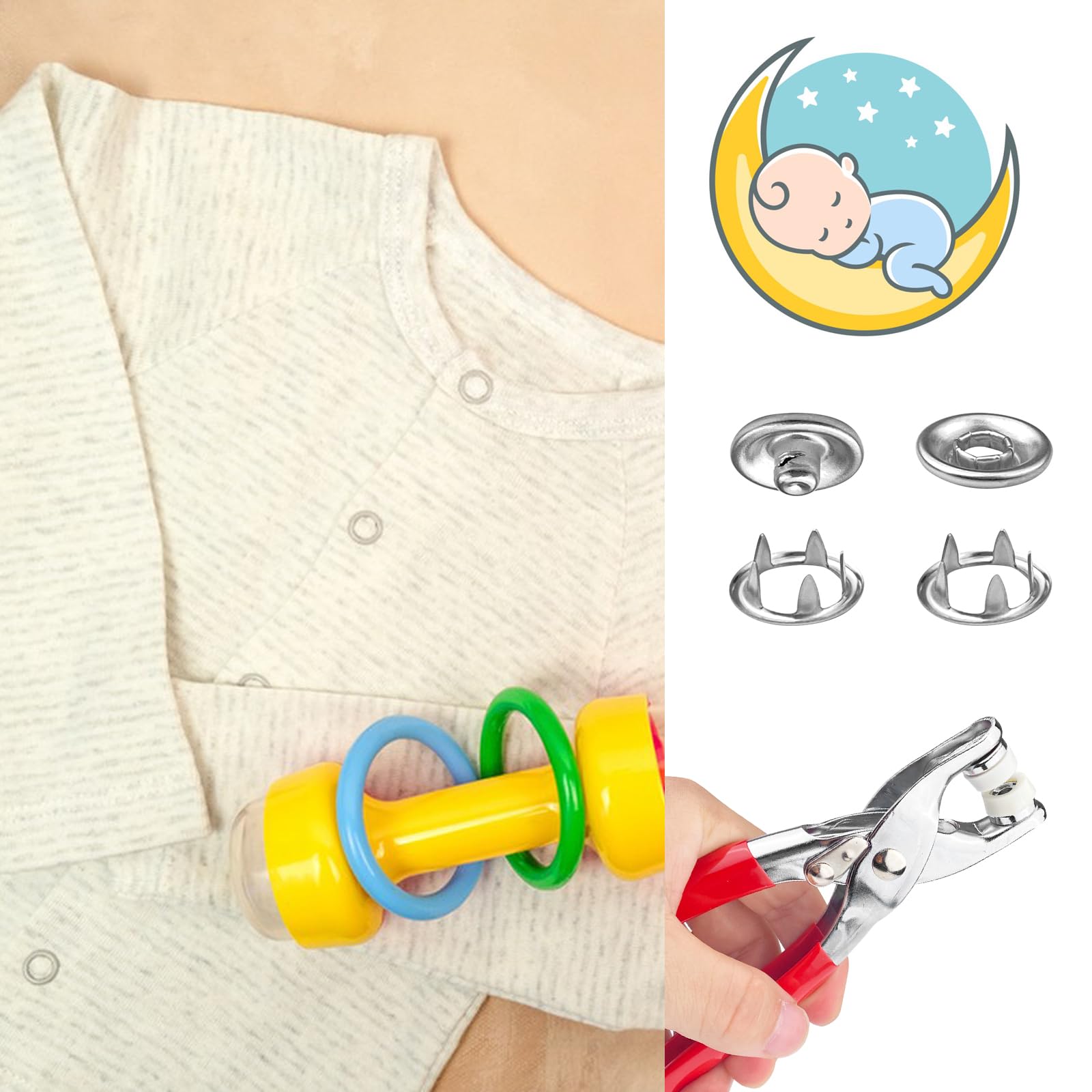 Set di 100/200 bottoni a pressione in metallo, kit di bottoni a pressione con pinze, strumenti a pressione, accessori decorativi per abbigliamento, kit di bottoni per cucito