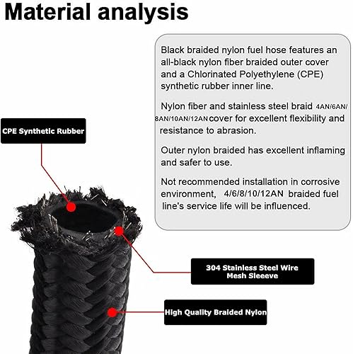 Miniatura 2 de Manguera de línea de combustible trenzada de nailon de acero inoxidable 10AN de 8 pies, manguera de aceite y gas, manguera de línea de aceite, color