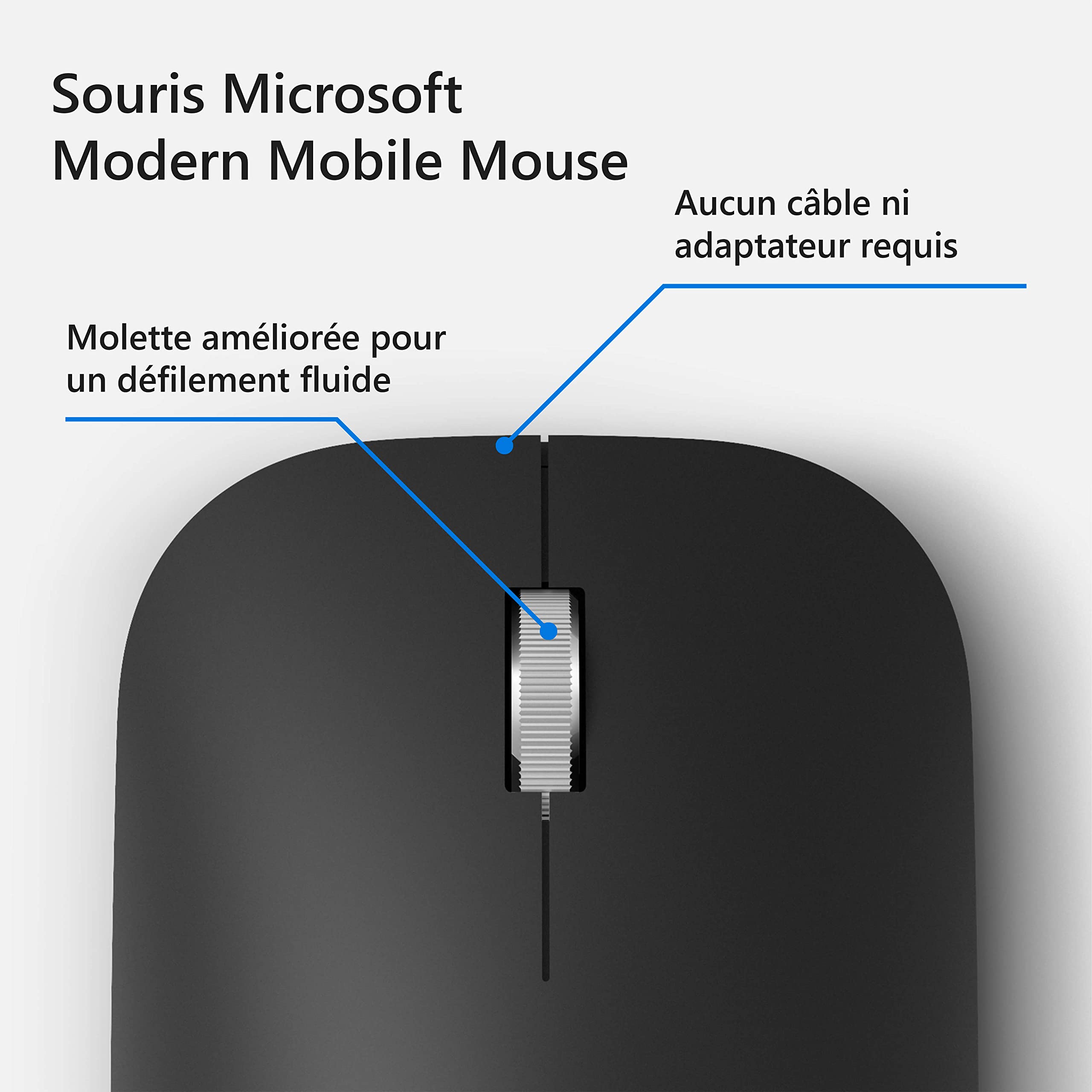 Microsoft – Modern Mobile Mouse – Souris Bluetooth pour PC, ordinateurs portables, tablettes compatible Windows, macOS, Chrome OS (fine, légère, transportable) – Noire (KTF-00002)