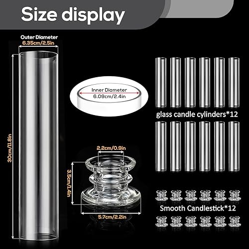 Miniatura 2 de Juego de 12 portavelas moderno con cubierta de chimenea, portavelas cónico de vidrio para velas cónicas de huracán de 12 pulgadas, soporte grande