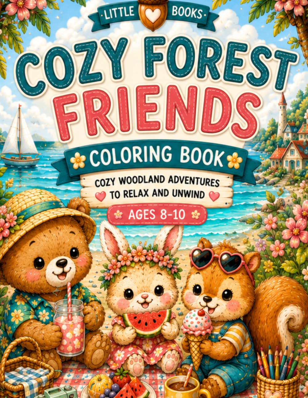 COZY FOREST FRIENDS COLORING BOOK: Cozy Woodland Adventures to Relax and Unwind , For Kids Ages 8–10