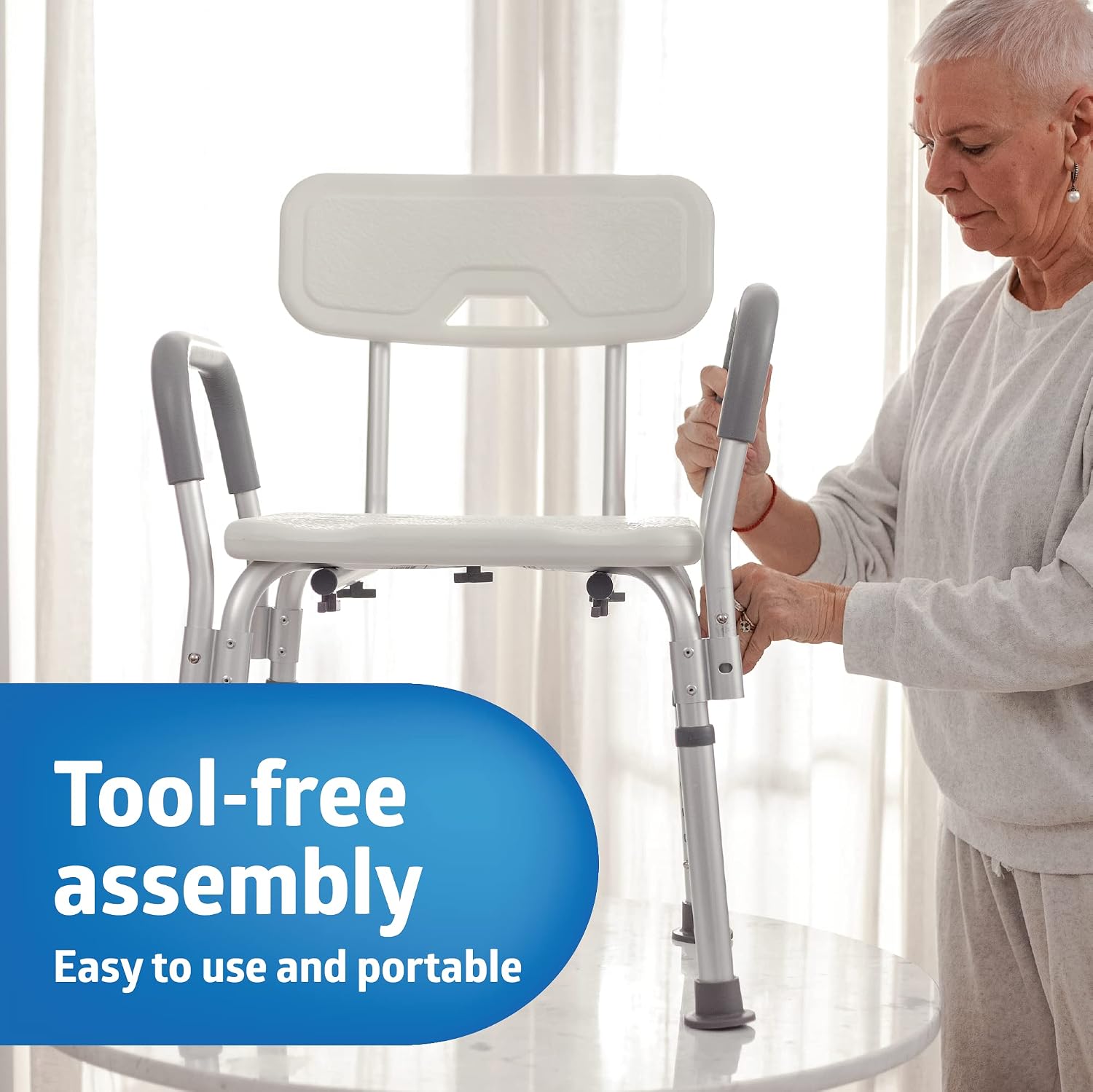 Medline Shower Chair Seat with Padded Armrests and Back Heavy Duty Shower Chair for Bathtub Slip Resistant Shower Seat with Adjustable Height Shower Chair for Inside Shower with 350 lb Capacity