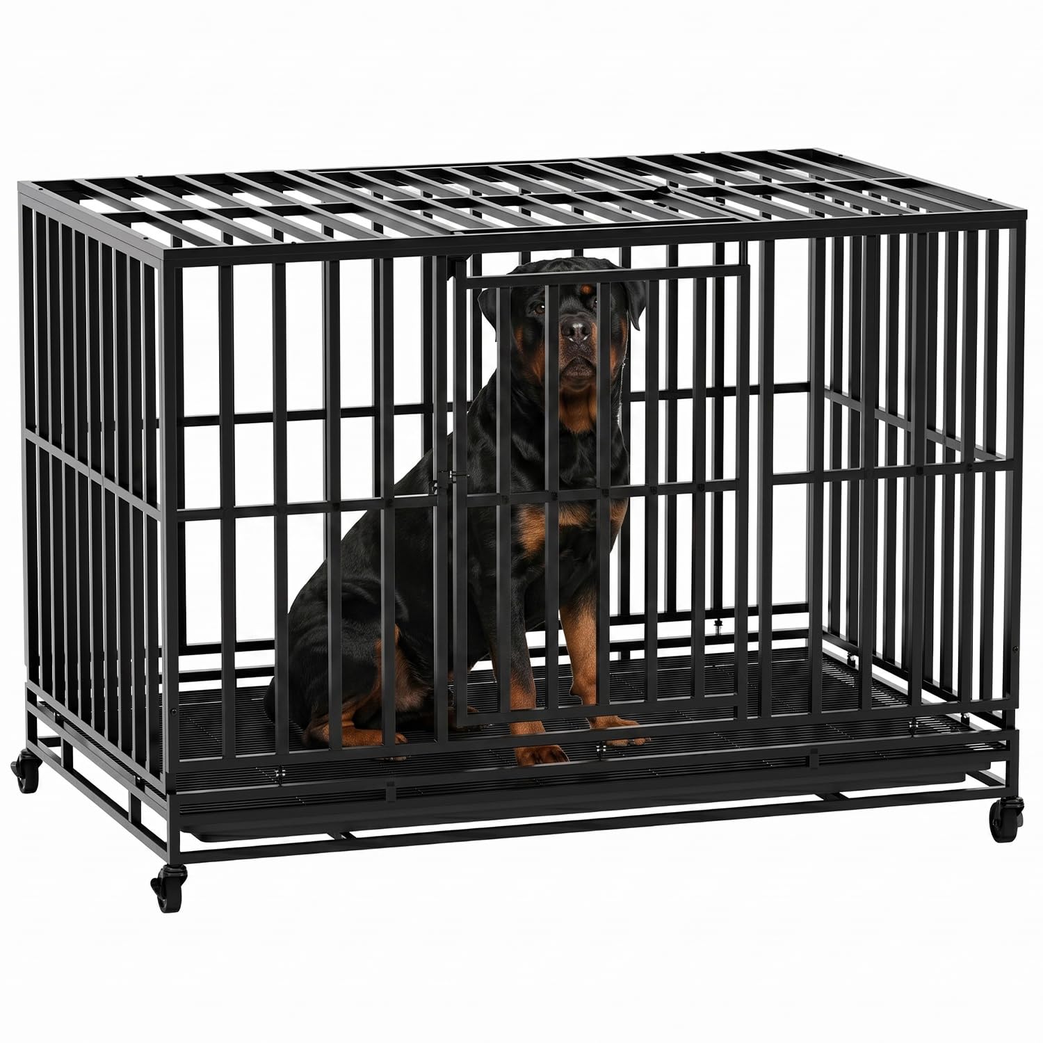 BestPet 49" Heavy Duty Dog Crate for Large Dogs with Removable Tray Wheels
