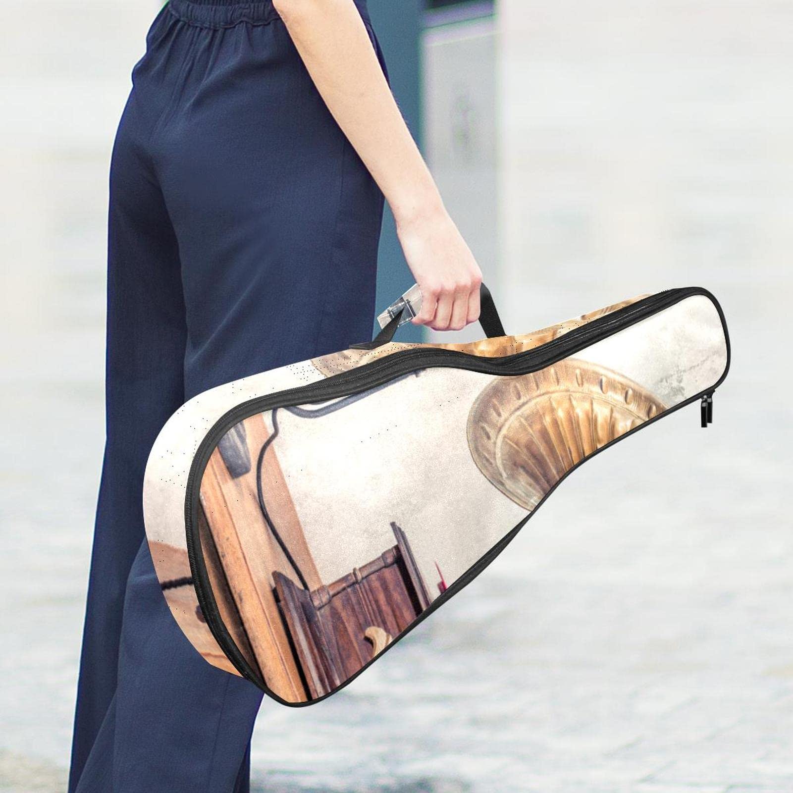 Housse pour ukulélé soprano avec motif vieux phonographe - Housse pour ukulélé ténor - Housse pour ukulélé avec sangles réglables - Sac rembourré étanche