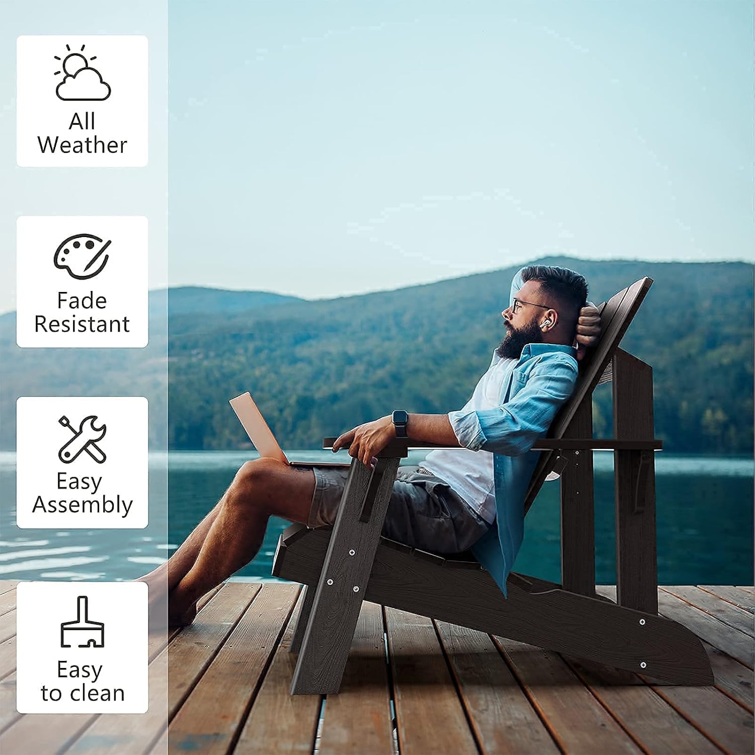 Oversized Adirondack Chair Weather Resistant, SNAN Poly Lumber Fade-Resistant Lounge Chair with Ergonomic Curved Backrest&Reinforced Rear Support Plates, Sturdy Chair for Garden&Pool(Coffee) : Everything Else