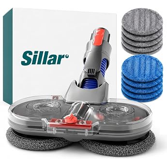 Sillar Mop Attachment for Dyson V7 V8 V10 V11 V15, 4-in-1 Vacuum Cleaner Accessories with Water Tank, 2 Rotating Microfibre P
