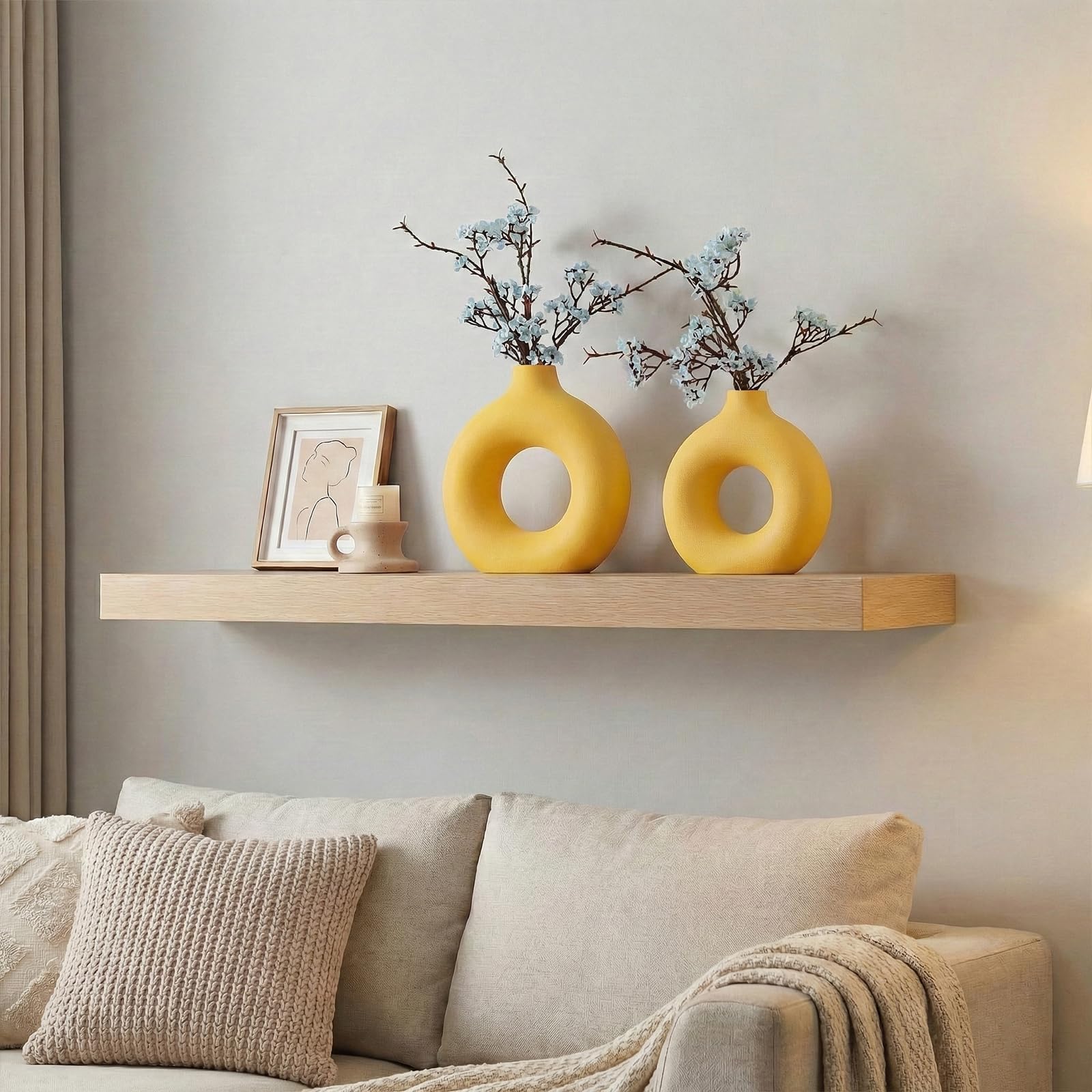 Donut-Vasen, kreisförmige Matte Keramikvase für Eingangsbereich, Wohnzimmer, Schlafzimmer, Esstisch, Tischdeko, Büro, Wohndeko, Gelb, 2er-Set