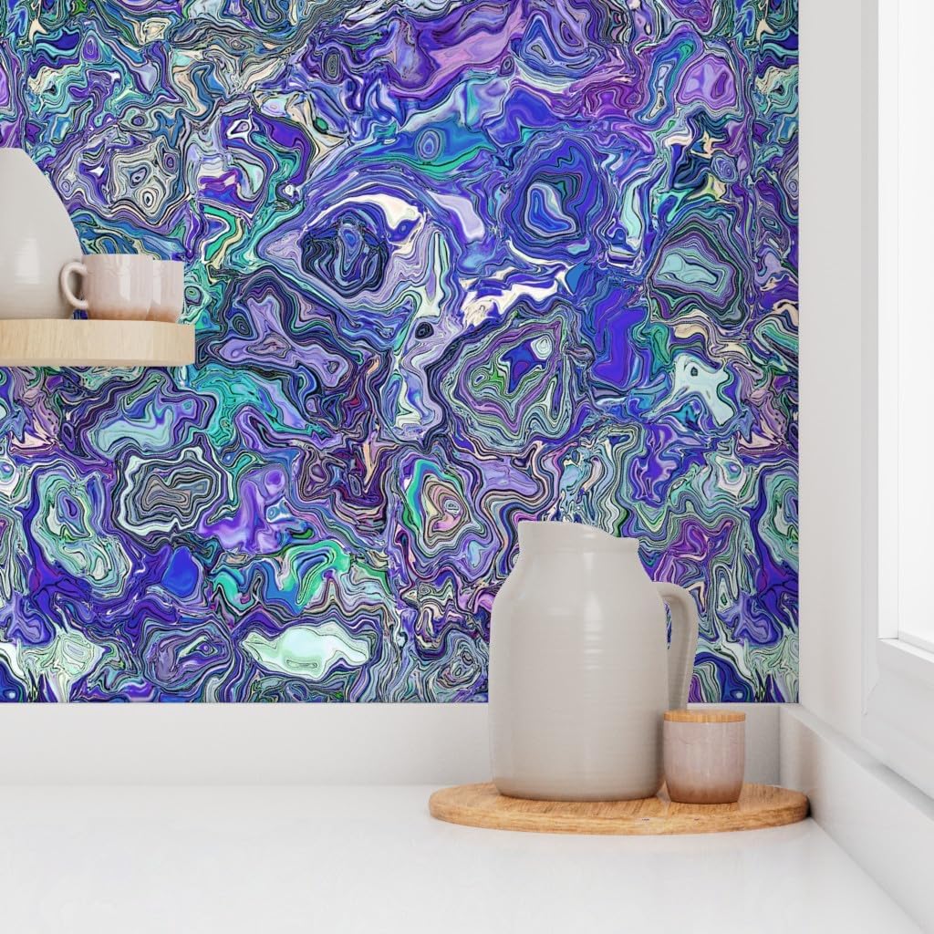 Removable Wallpaper 6ft x 2ft - Rain Abstract Swirl Marbled Splash Malachite Marble Custom Pre-Pasted Wallpaper by Spoonflower