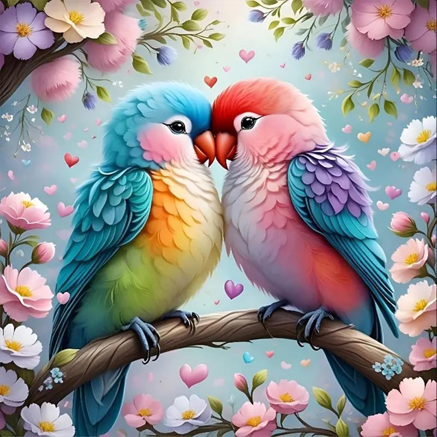 JATOK Diamond Painting Kit for Adults, Colorful Lovebirds, 12 x 12 in
