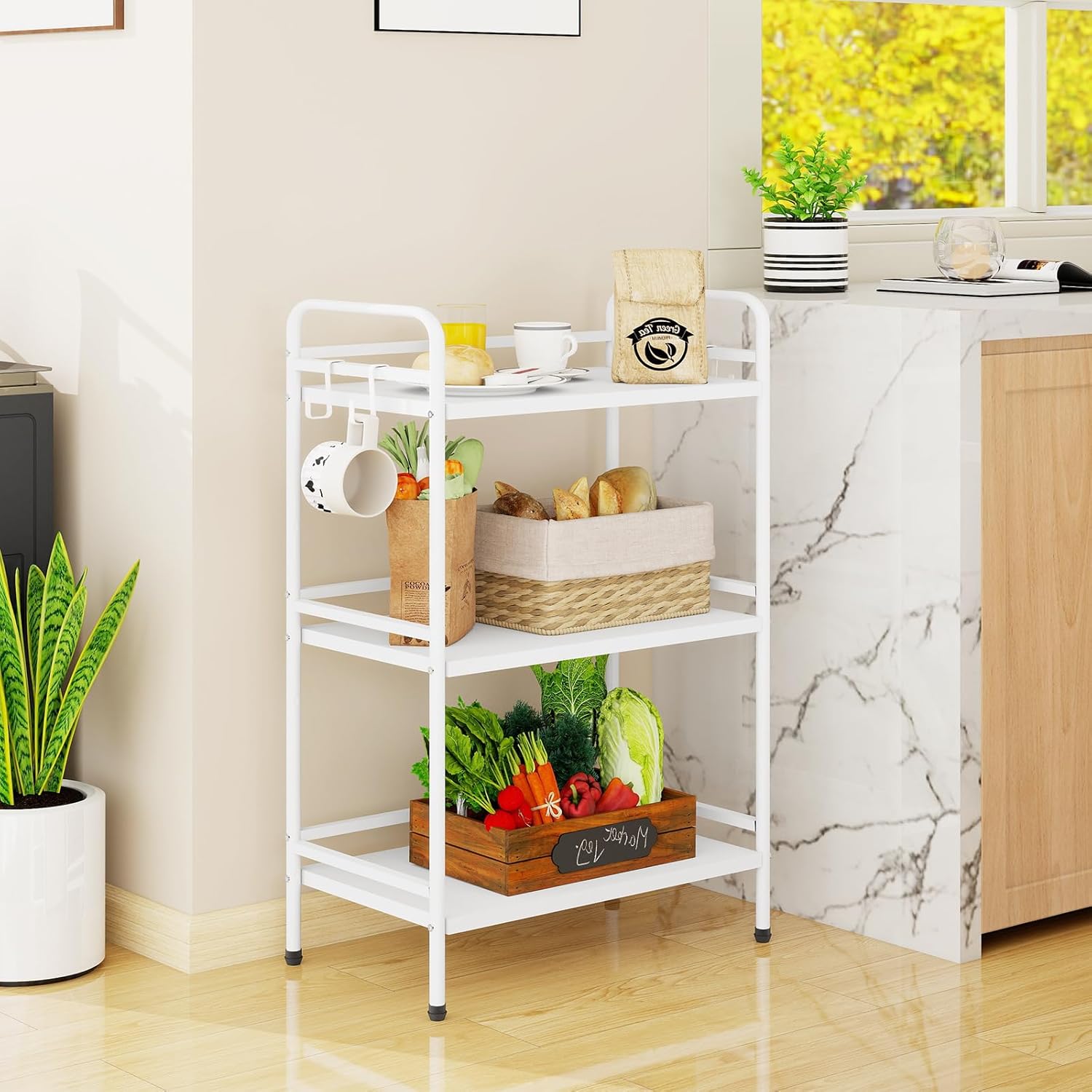 HDANI Storage Shelves, 3-Tier Metal Storage Rack with Shelf,Shelf Organizer,Garage Standing Shelving Unit for Laundry,Bathroom,Kitchen,Pantry,Closet,23.6''W X 13.8''D X 36.2 H'',White