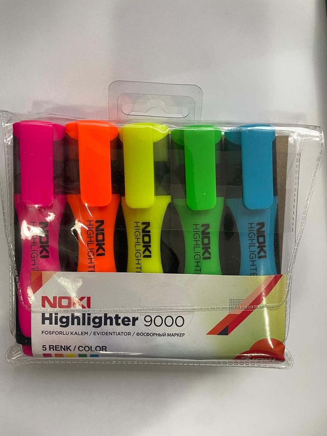 Fosforlu Kalem Seti, 5 Renk, Pembe, Turuncu, Sarı, Yeşil, Mavi noki Highlighter 9000
