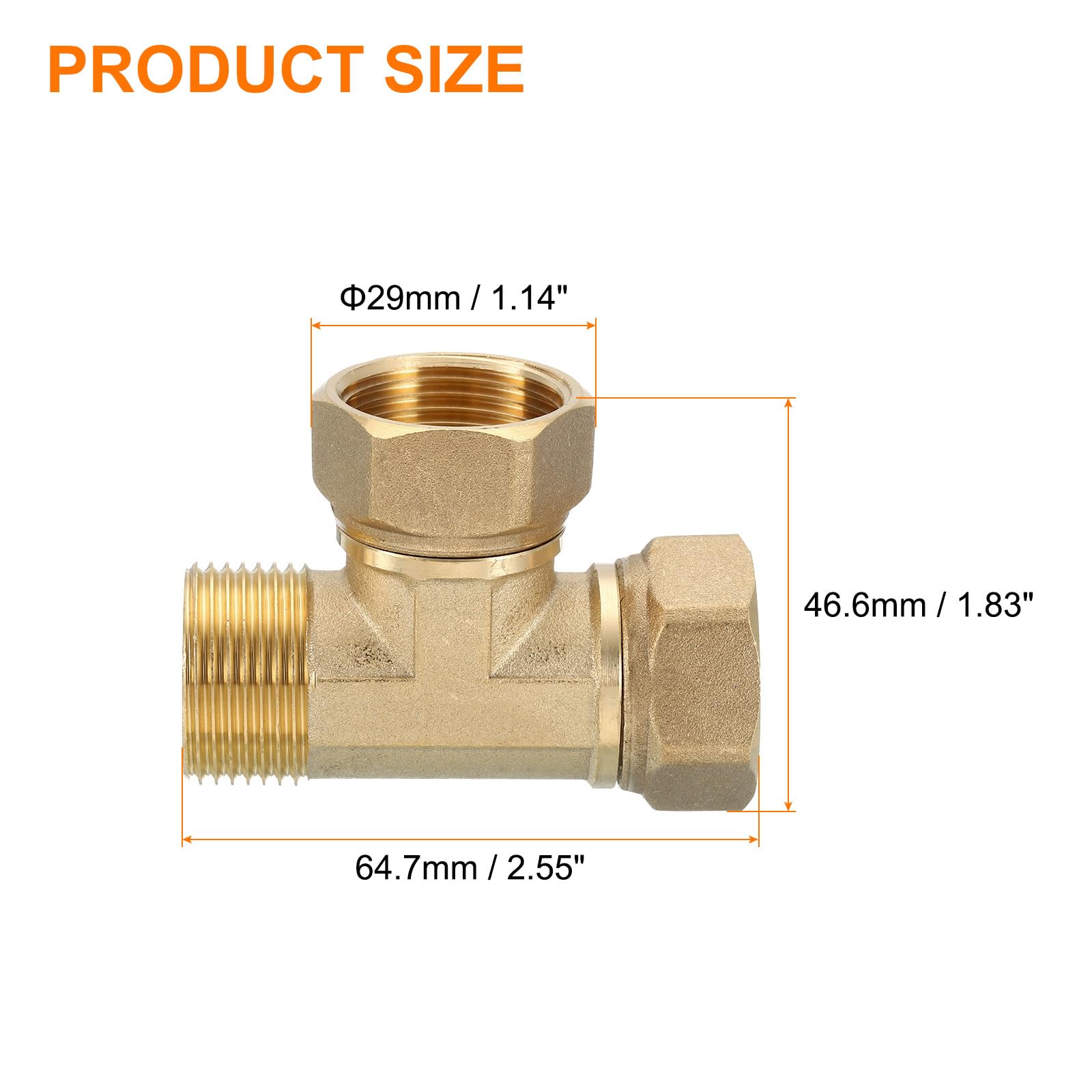 QUARKZMAN Draaibaar T-stuk van messing voor slangen, 3/4 inch NPT (vrouwelijk x mannelijk), 3-weg koppeling T-stuk voor airconditioning airconditioning koeling, 1 stuk