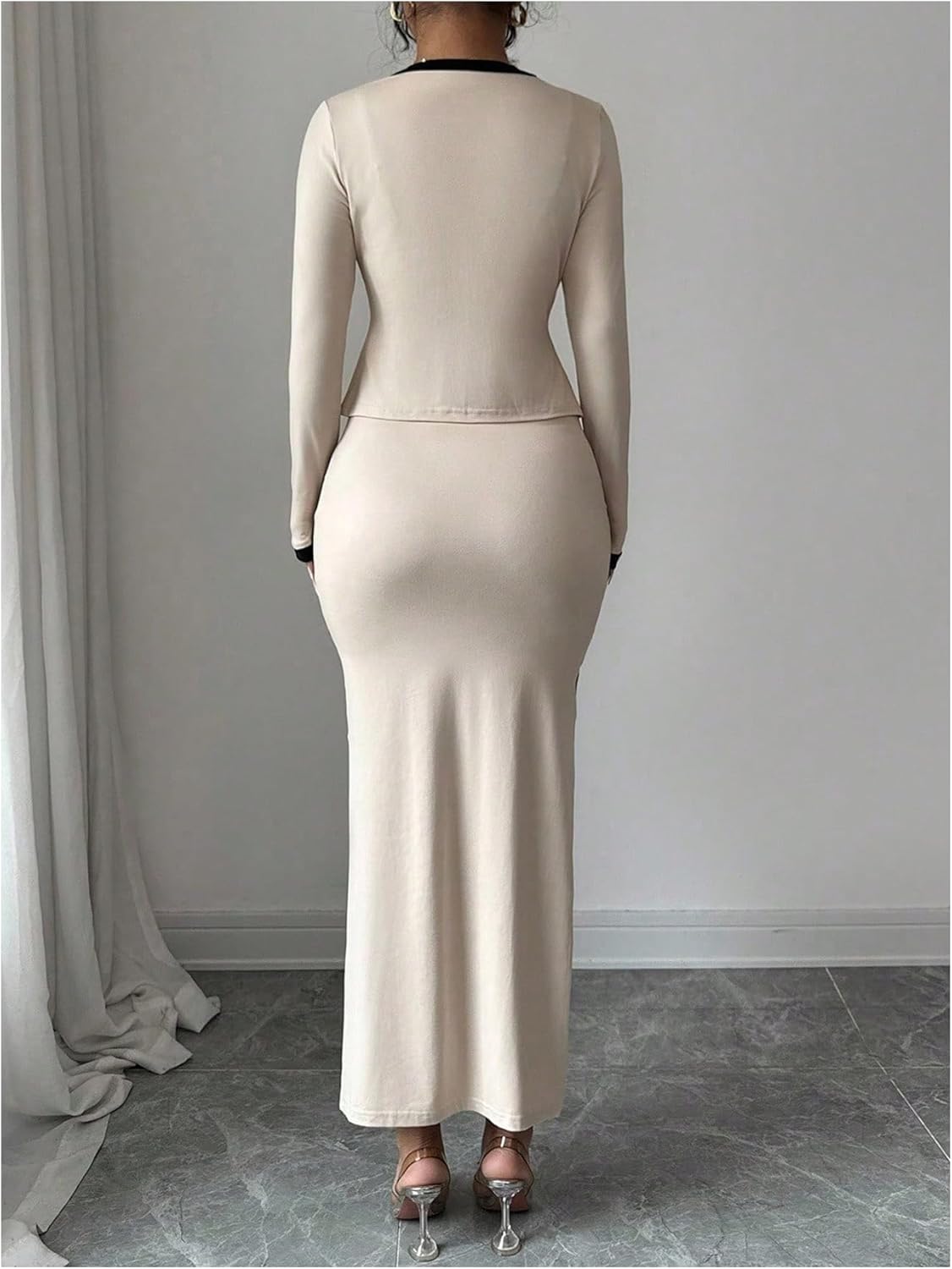 Milumia Women's 2 Piece Outfits Spaghetti Strap Side Slit Bodycon Maxi Dress and Contrast Trim Cardigan Set - Image 3