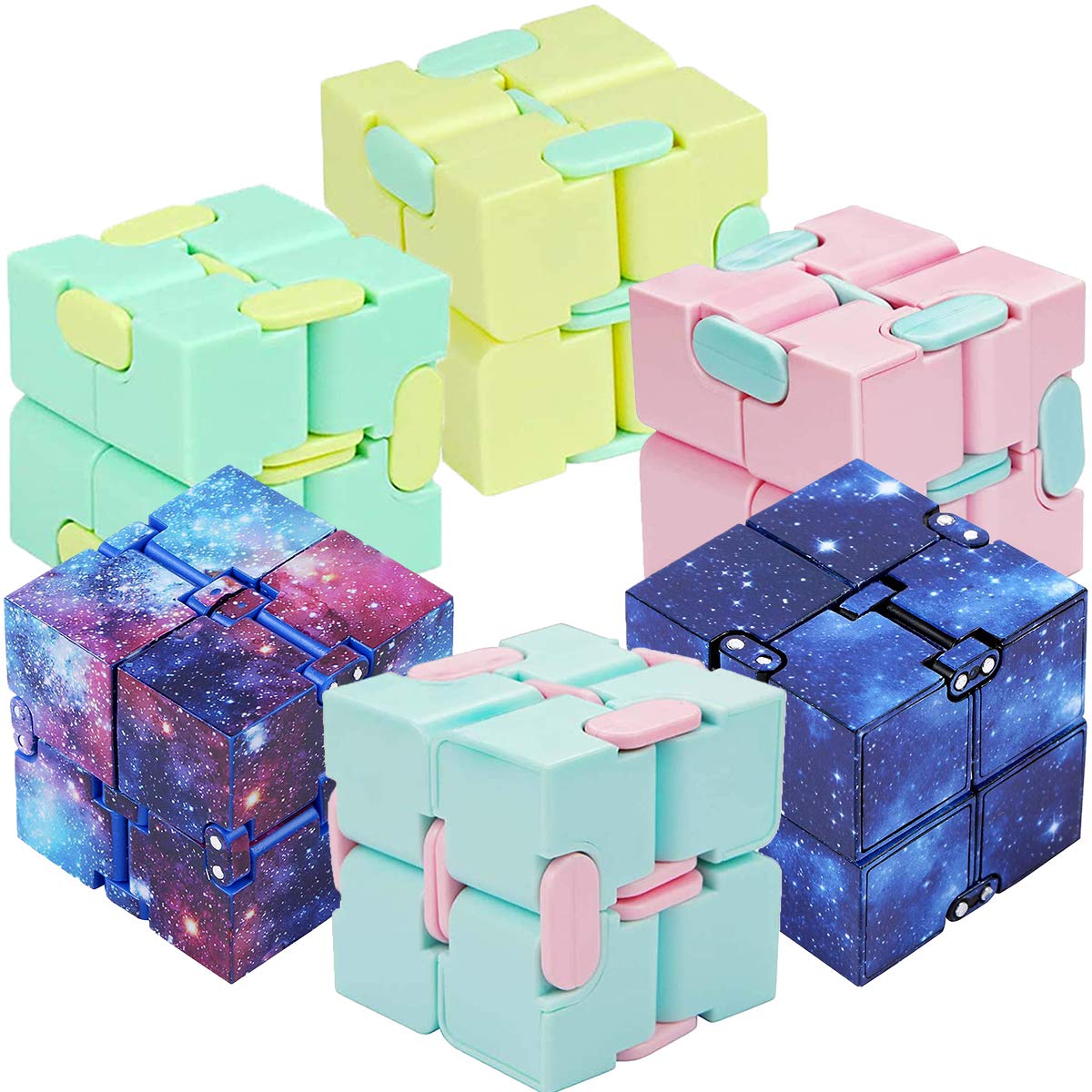 CGYJLNB 6 Pieces Infinity Cube Fidget Toy Mini Infinity Cube Desk Toy for Stress and Anxiety Relief Sensory Tool Time Killer Fidget Finger Toy Fidgeting Game Supplies for Kids and Adults