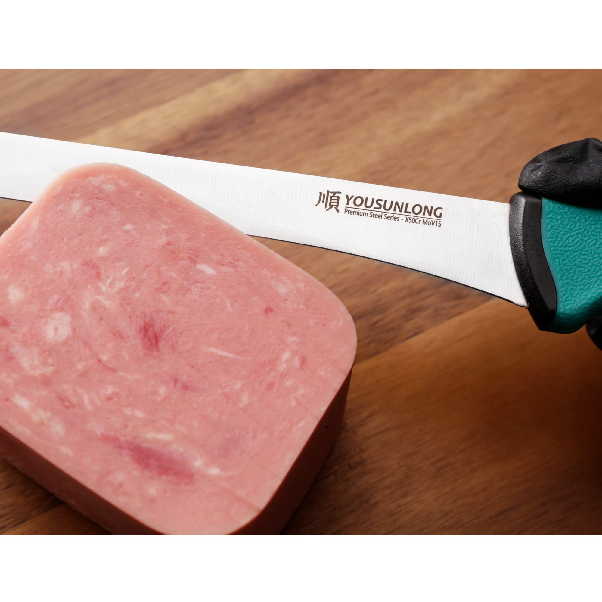 YOUSUNLONG Coltello per affettare Coltello da prosciutto 254 mm - Lama in acciaio al molibdeno ad alto tenore di carbonio - Affettatrice per prosciutto spagnolo - Impugnatura ergonomica e antiscivolo