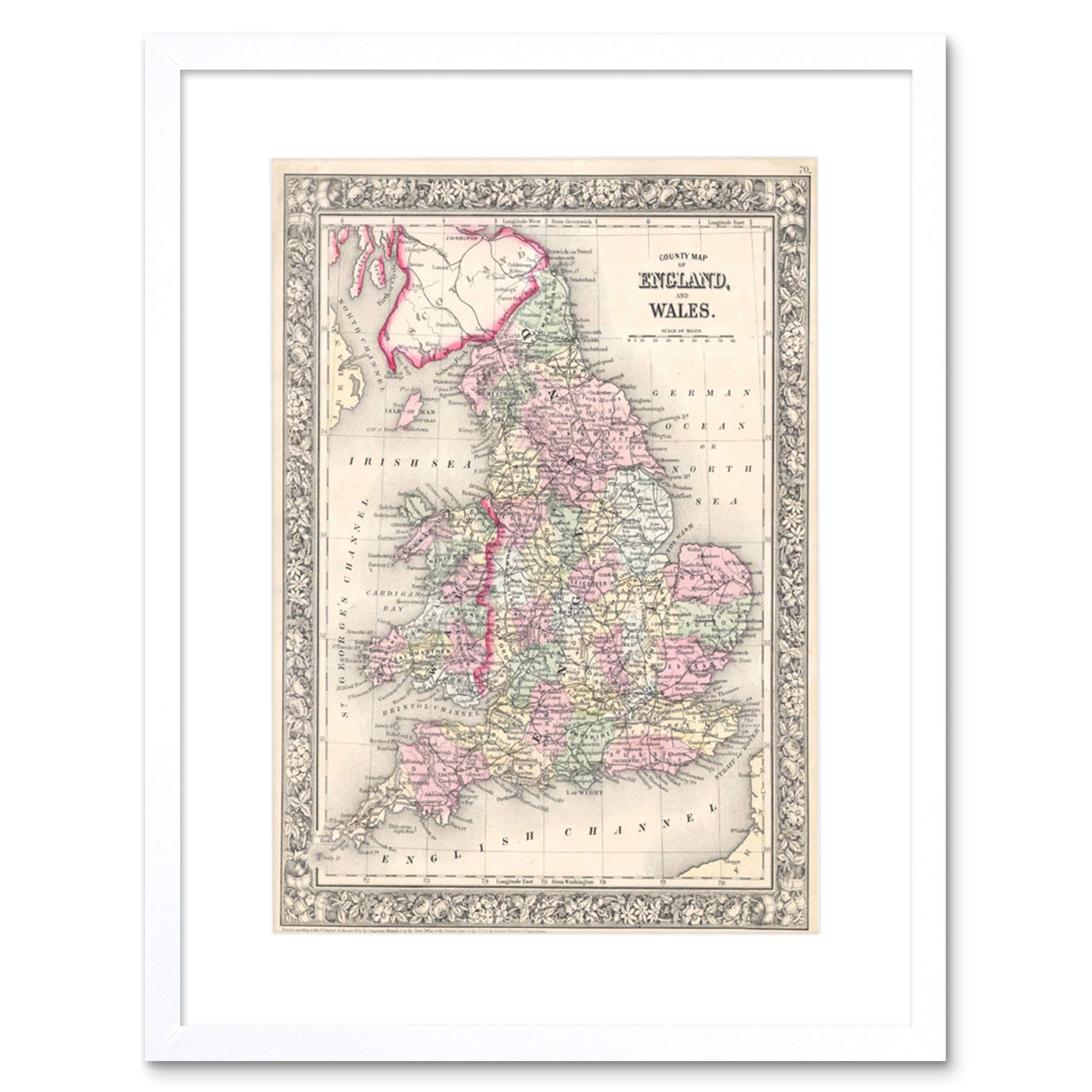 Wee Blue Coo 1864 Mitchell Map England And Wales Vintage Framed Wall Art Print