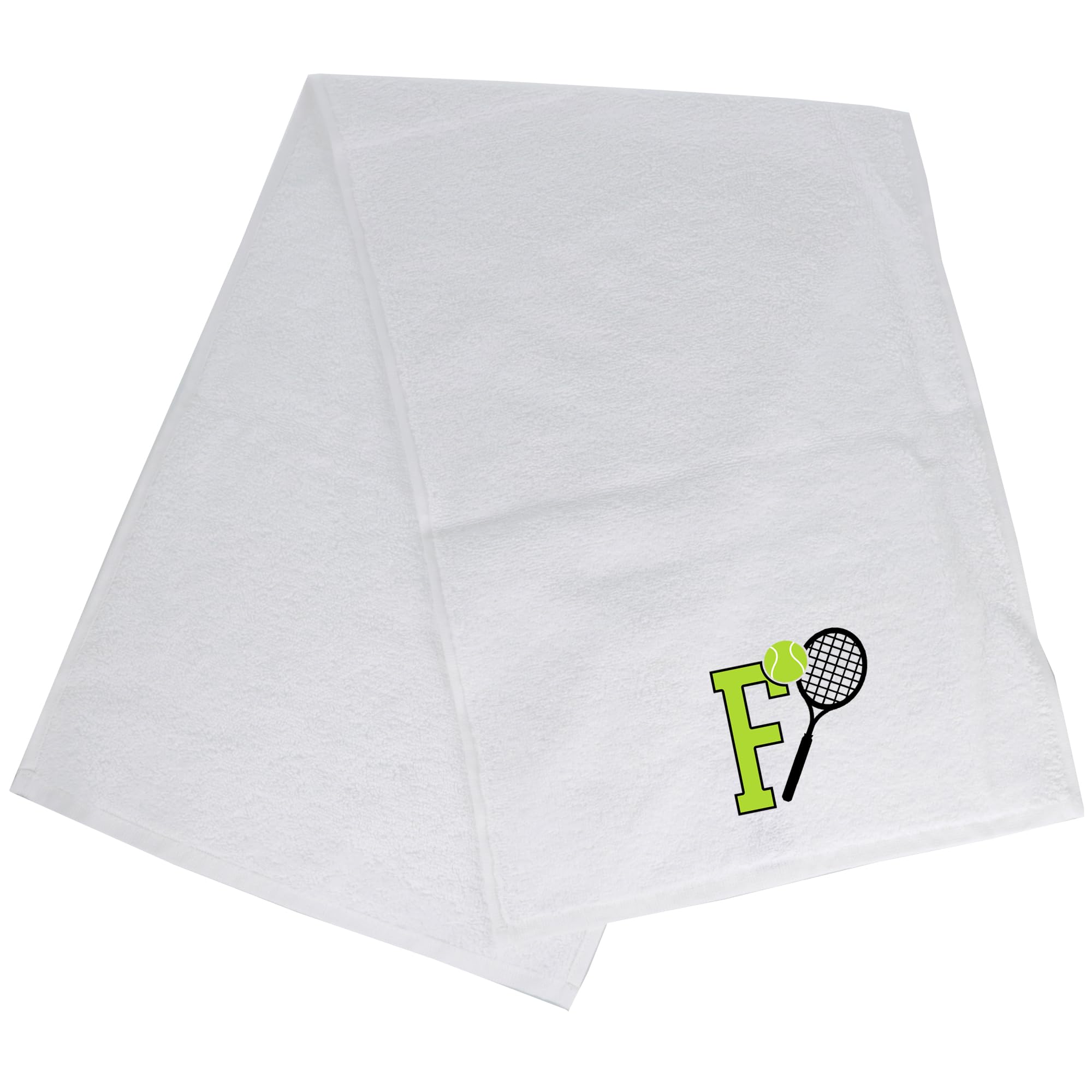 Always Looking Good Tennis Towel with Monogrammed Embroidery Initial Gift for Men & Women, Training Accessory Gift, Gym Towel Present for Tennis Players Birthday, Retirement, Christmas - White, F