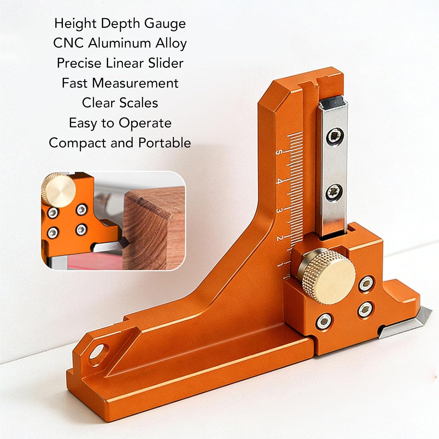 Hilitand Height Gauge Depth Gauge Dual Scale 0-50mm Range Aluminum Alloy Woodworking Ruler for Table Saw Router Bit Height Setting