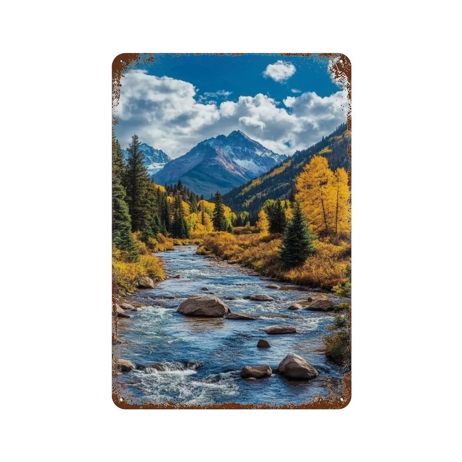 YHGERTKU Autumn Mountain Stream 02 Wall Art Retro Iron Vintage Metal Tin Sign Poster Modern Decor for Living Rooms Gift 30x20cm