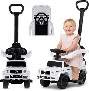 sun baby Mercedes G Klasse Child Ride-On with Sliding Bar, Interactive with Horn and Engine Sounds Push Car (White)