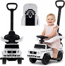 sun baby Licensed Mercedes Benz G Push Car, Car for Children from 1 Year, Steering Wheel with Sound, Plastic Seat and Wheels, Push Bar (White)
