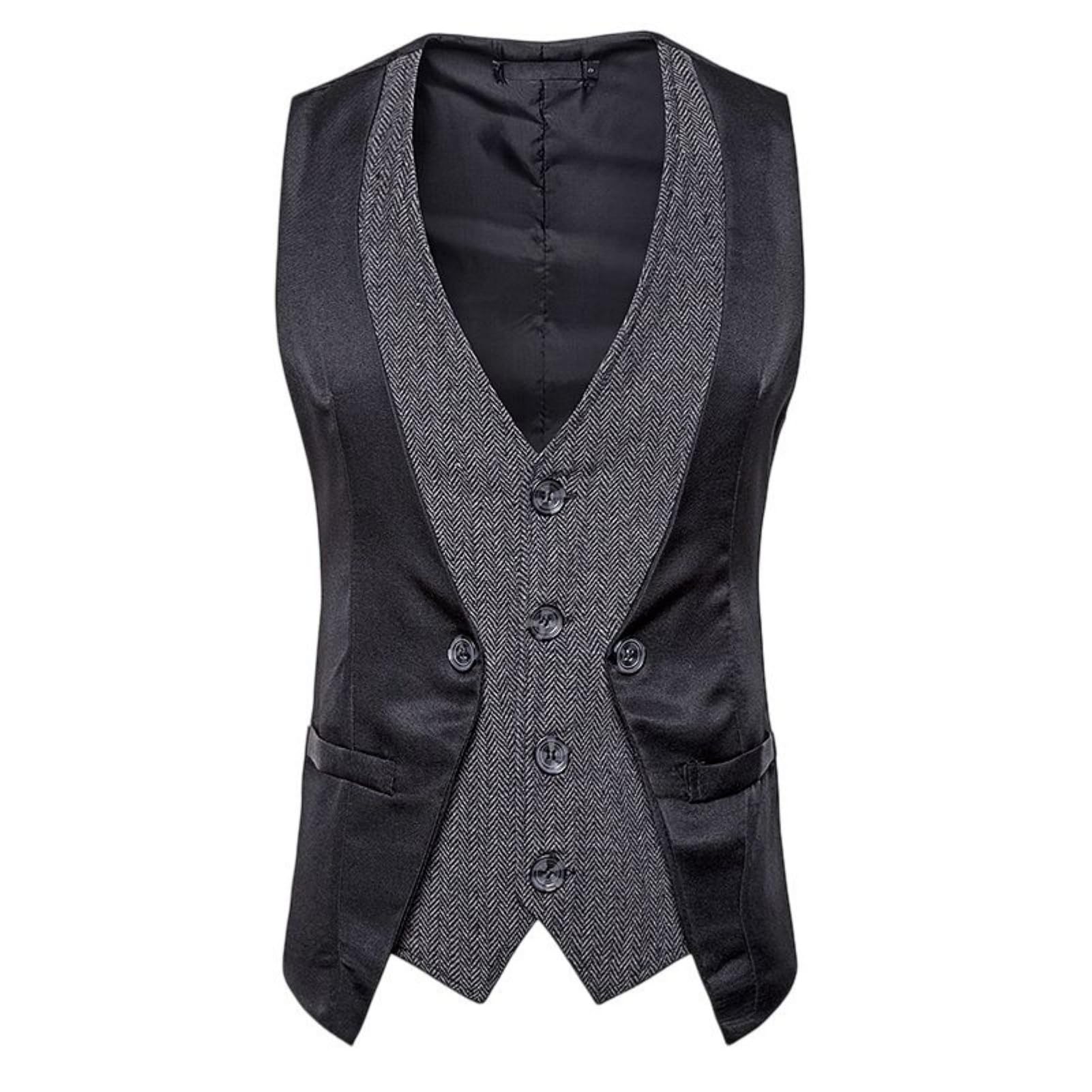 Herren Anzugweste mit V-Ausschnitt einreihig Slim Fit für Business und formelle Kleidung