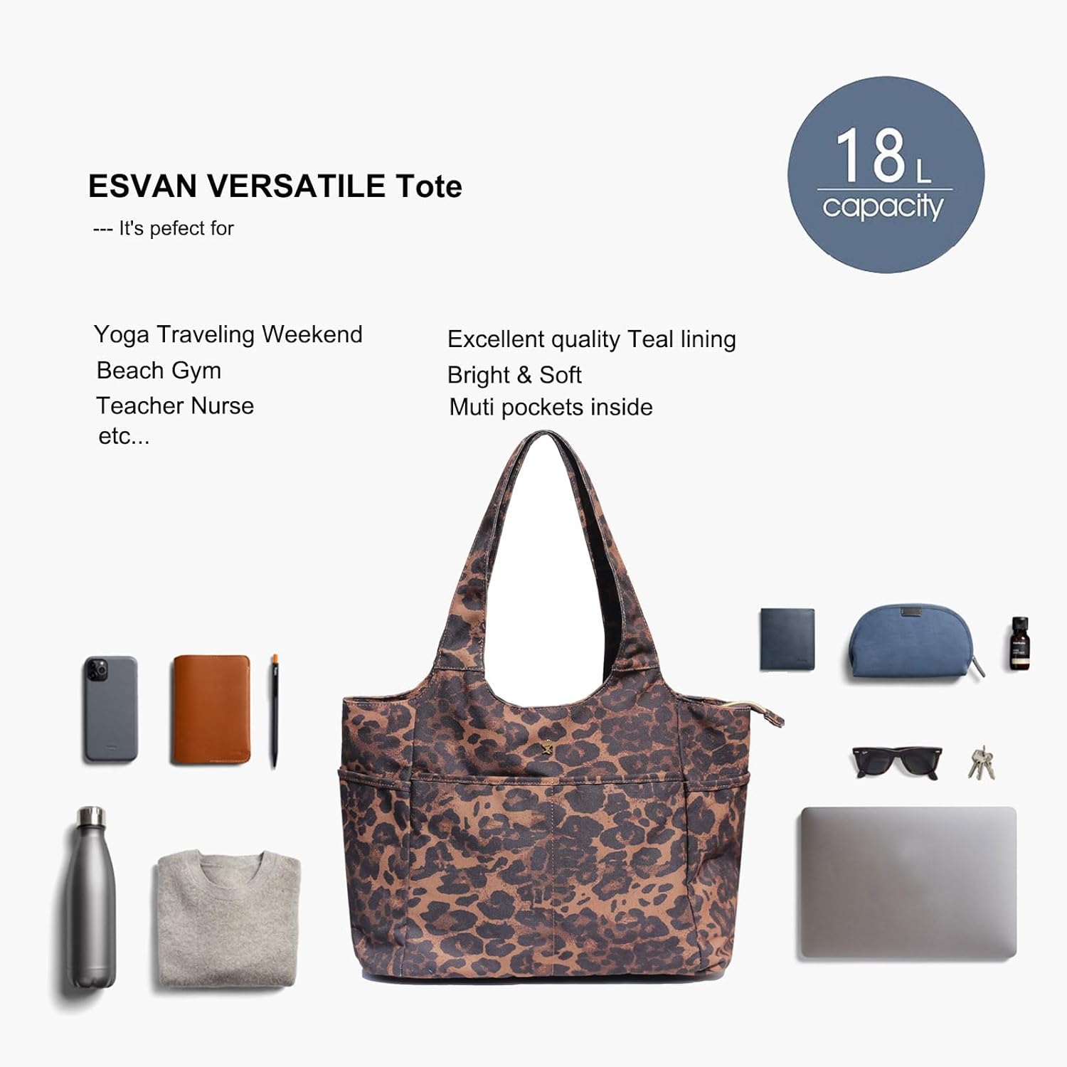 ESVAN Yoga Tote Bag Mat bag Women Shoulder Bags Carryall Tote for Travel Office Workout Gym Nurse Beach - Image 6