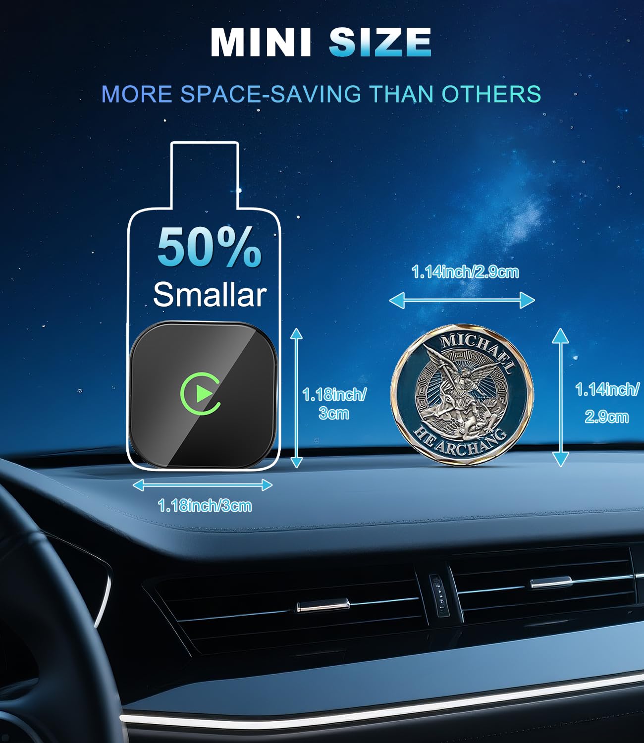 Adattatore CarPlay Wireless per Apple, Converte l'adattatore Cablato in Wireless CarPlay, Plug & Play, Solo CarPlay Dongle Stick per Auto con Car Play Cablato e per iPhone iOS 10+