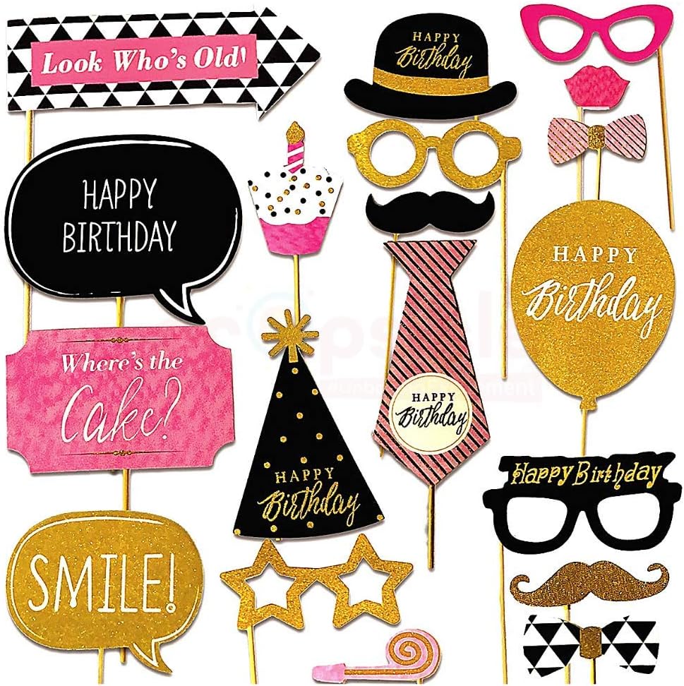 Propsicle Happy Birthday Prop Set Kit/Birthday Party Photoshoot Props Combo/Birthday Decoration Items - Pack of 20