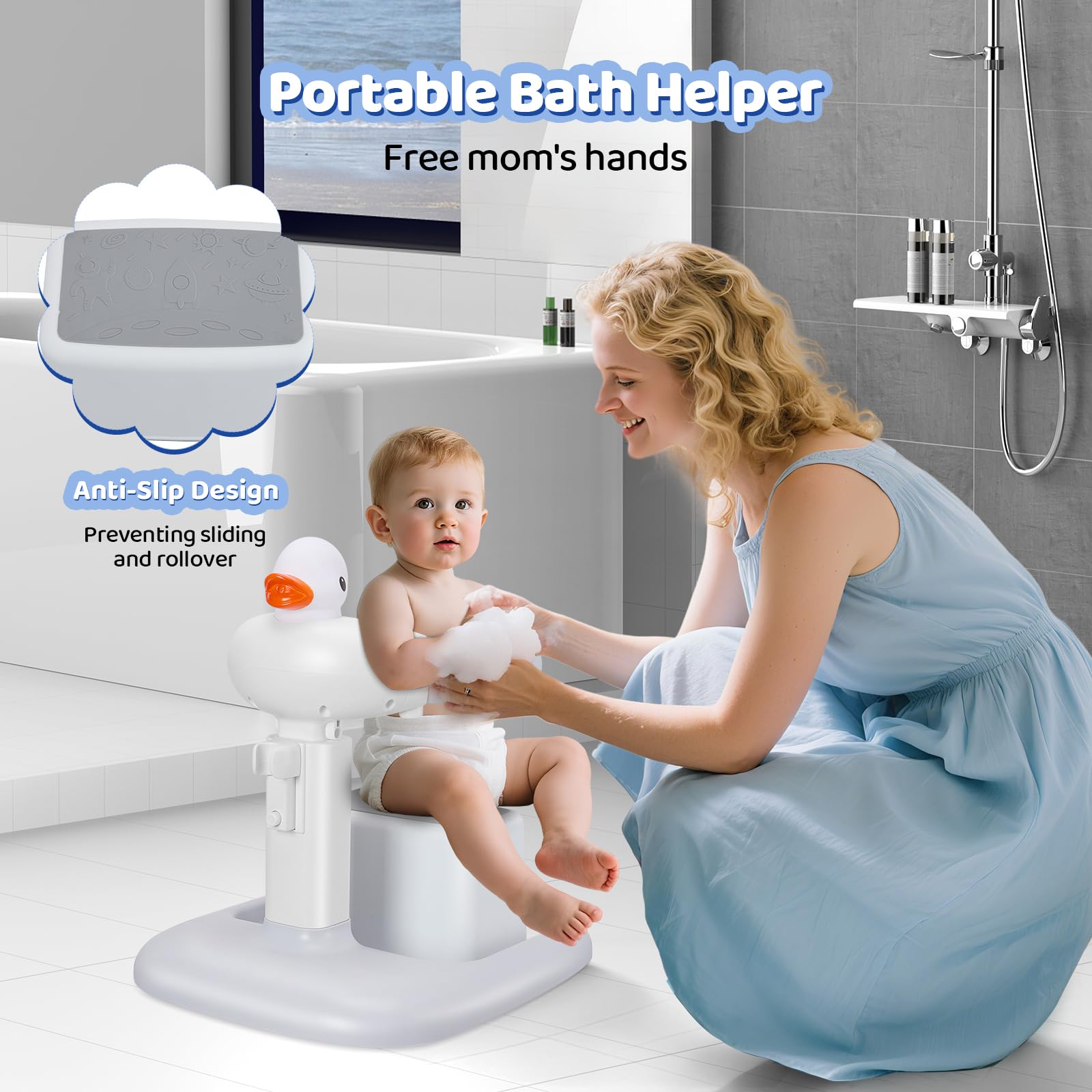 Baignoire bébé avec support de douche, Support de Douche Bébé Debout,Aspiration Stable et Forte,Support pour Bébé Douche,idéal comme douche bebe debout et cadeau prénatal
