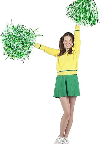 Miniatura 5 de 18 pompones de animadora de plástico de aluminio metálico verde y blanco con mango de bastón para juegos, deportes, escuadrones, fiestas de baile,