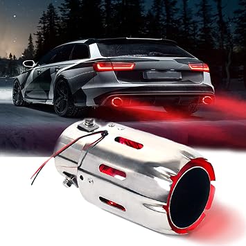2.5" Inlet 3.5" Outlet Exhaust Tip with Red LED Flame, 6.4"Length