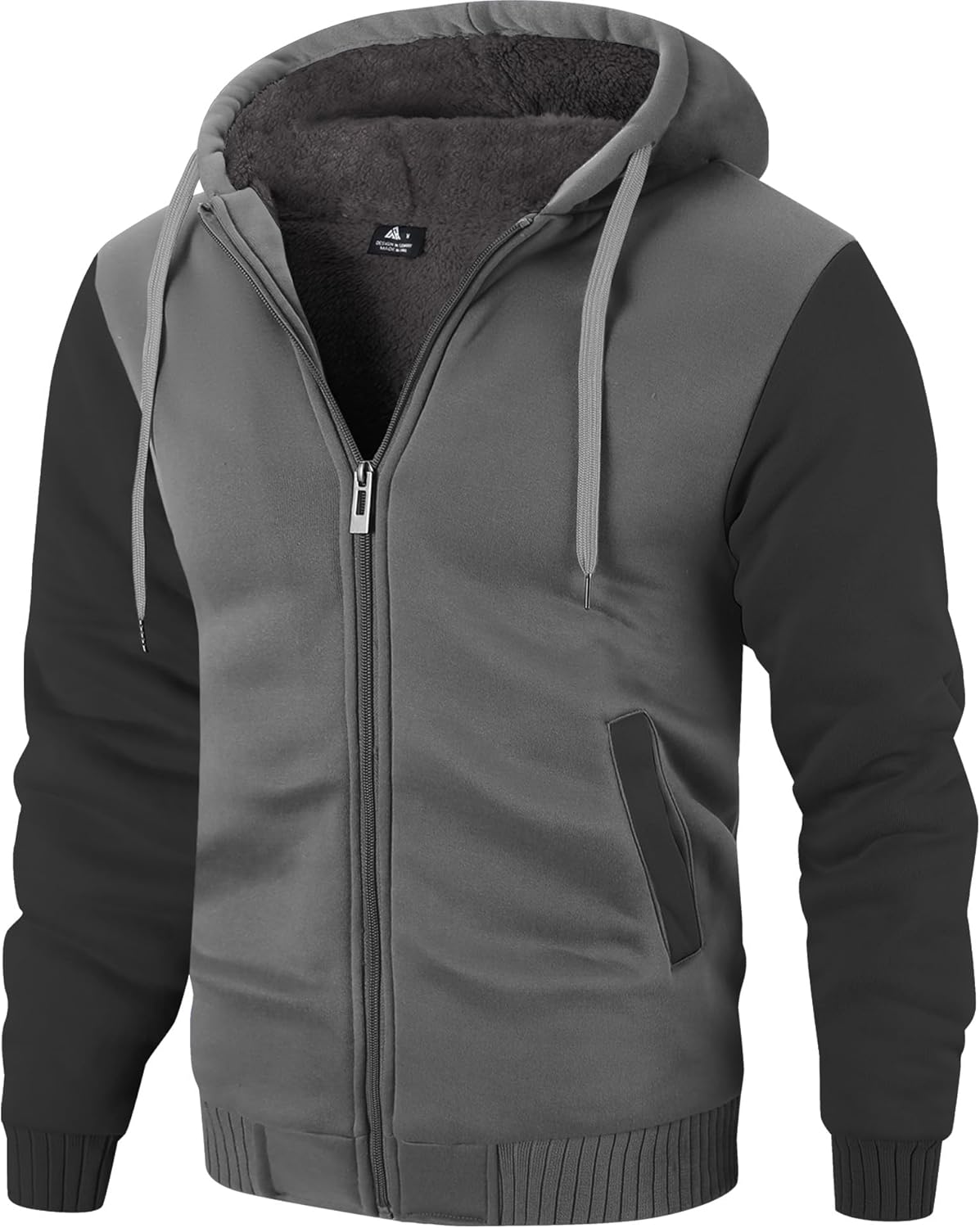 ZITY Men's Zip Up Hoodie Heavyweight Winter Sweatshirt Fleece Sherpa Lined Warm Jacket