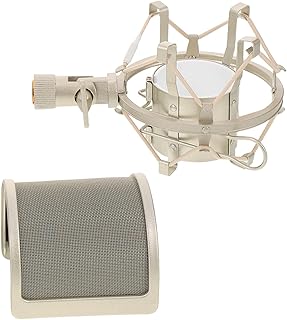 マイク用U字型ポップフィルターとショックマウントセット 高密度ポップガード破裂音低減 調整可能なショックマウントによるノイズ