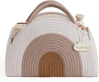 Blissful Diary Cotton Rope Diaper Caddy Organizer - Large Earthy Rainbow Basket for Newborn Essentials, Baby Shower Gift