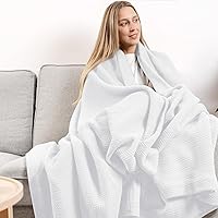 Vista 1 de Carressa Linen Pure Cotton, Luxury Twin Size Soft White Blanket Herringbone Pattern, Lightweight, Soft & Cozy Premium Fall Bed Throw Blanket for All