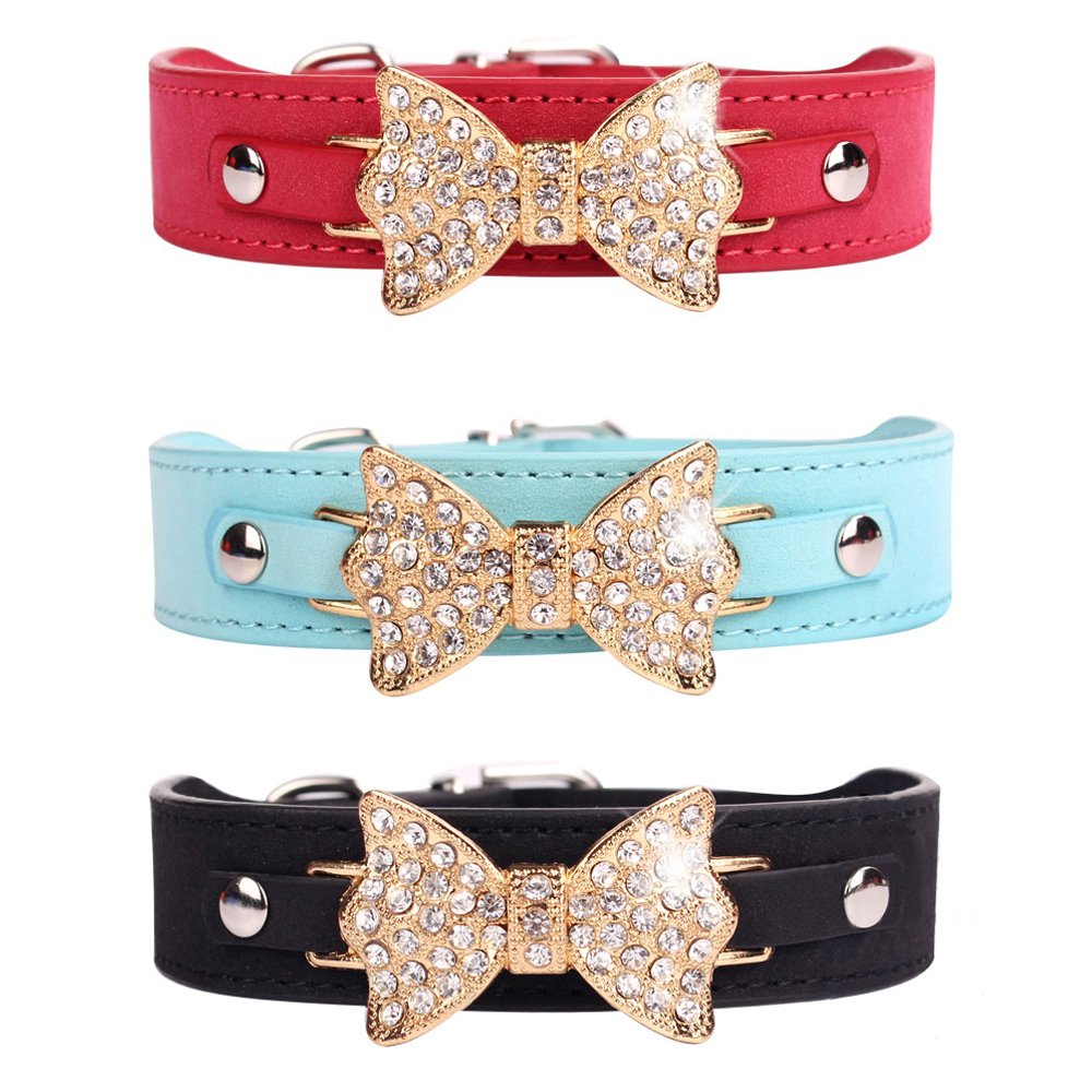 Pet's House EASTOP Dog Collars for Small Dogs Girl Bow Bling Red Medium Red,Blue,Black