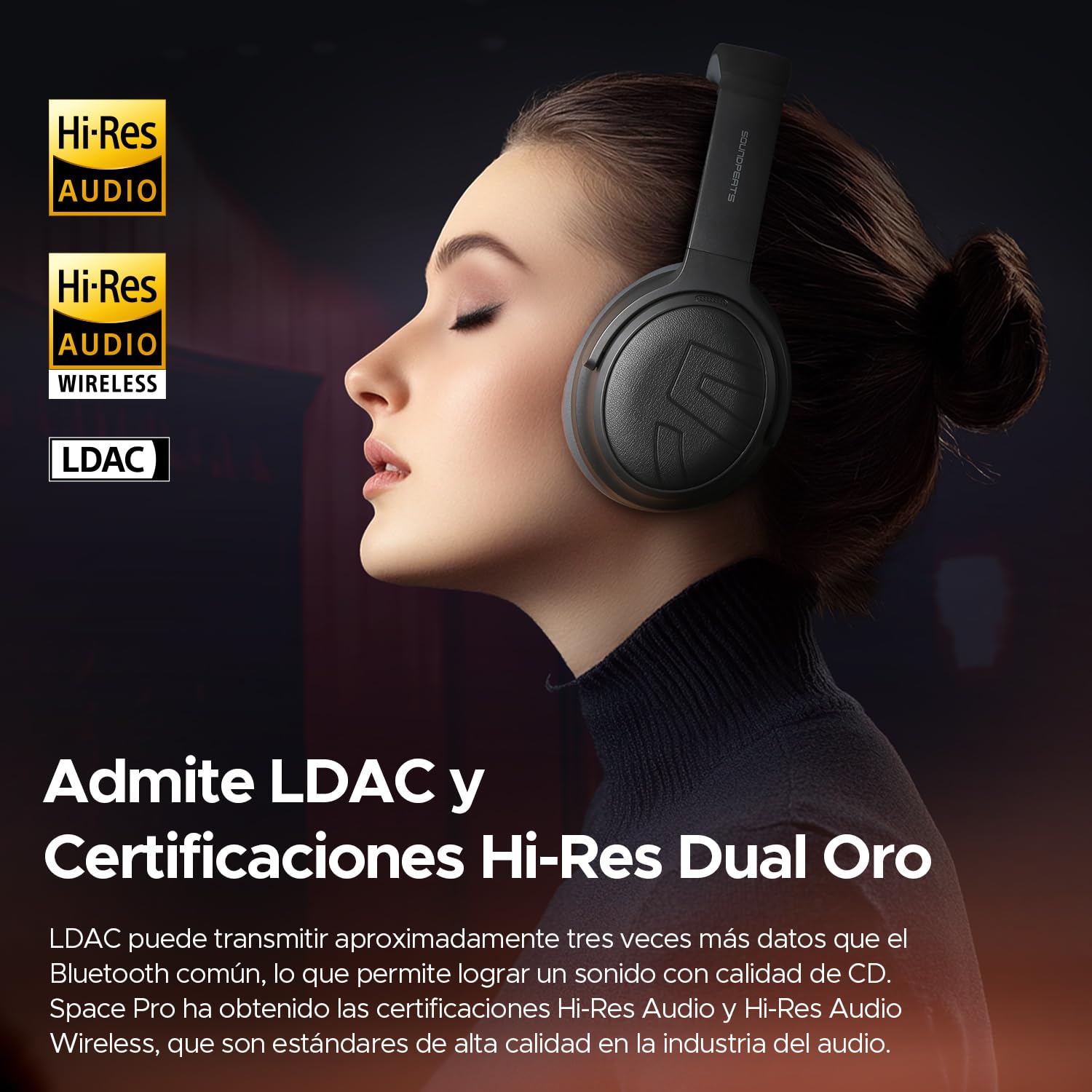 SoundPEATS Space Pro Auriculares Bluetooth 6.0 Over-Ear,151H,LDAC,Hi-Res