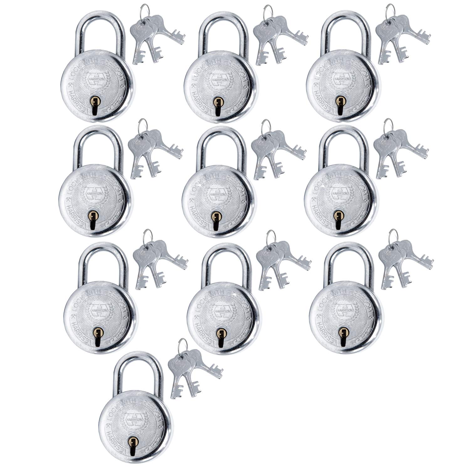 Harrison T-26/BCP-0272_PK 10 Steel 5 Levers Padlock with 3 Keys Each| Silver Finish| Round| Iron Padlock | Used for Travelling, Iron Grills| Pack of 10-image-49