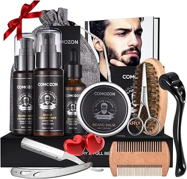 Beard Grooming Kit for Men, 12 in 1 Beard Kit Men Gifts with Beard Roller, Beard Set with Beard Oil, Beard Shampoo, Beard Conditioner, Beard Brush, Beard Balm, Beard Comb, Scissors, Gifts for Him