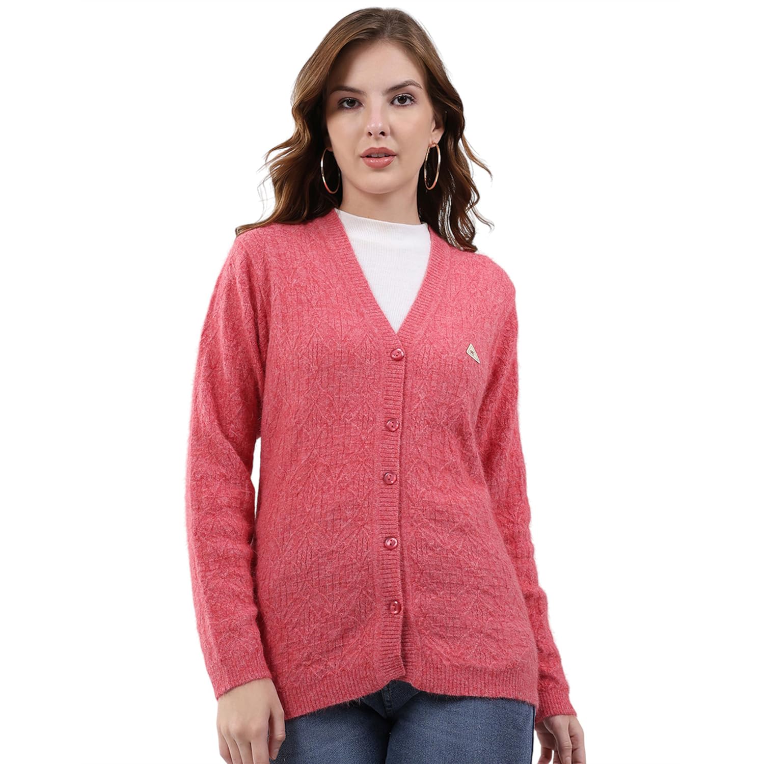 Women Regular Fit Self Designed Pattern V Neck Button Closure Full Sleeve Winter Cardigan| Warm Woolen Buttoned Sweater for Ladies | Stylish Knitted Cardigan for Women's (Pack of 1)-image-12