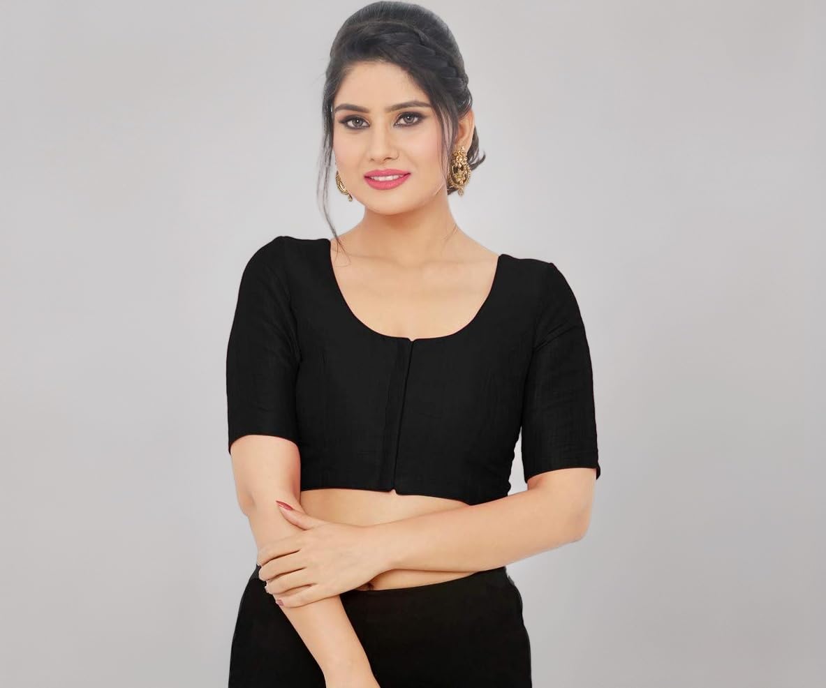 Vamas Women's Silk Solid Elbow Sleeves Readymade Saree Blouse (X-766.ELB)