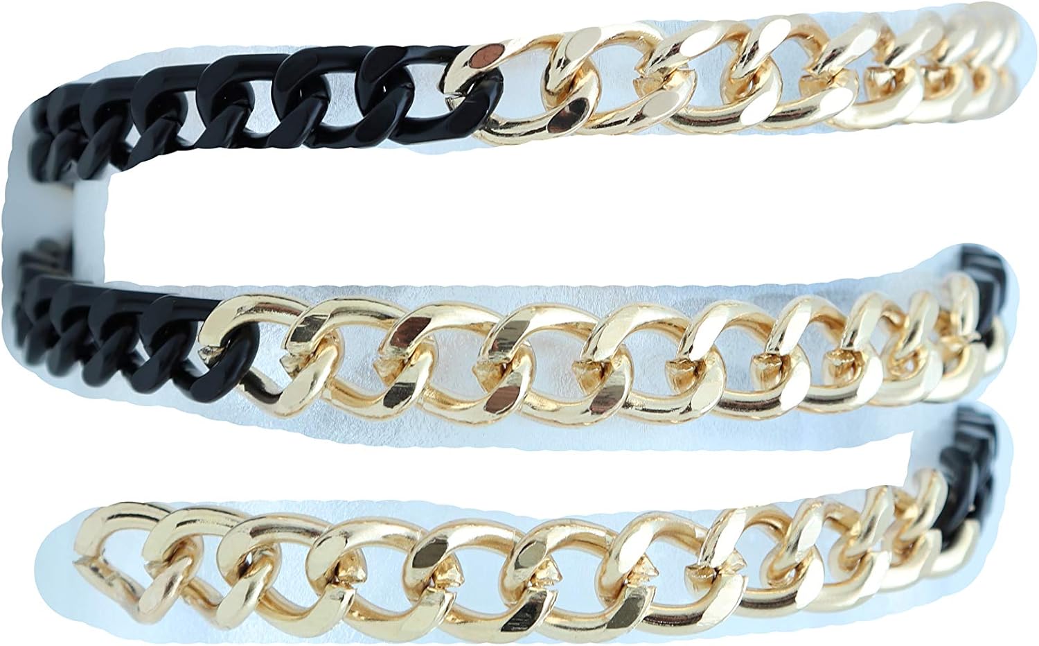 TFJ Women Fashion Belt Hip High Waist Skinny Waistband Gold Black Color Metal Chain Links Band XL XXL