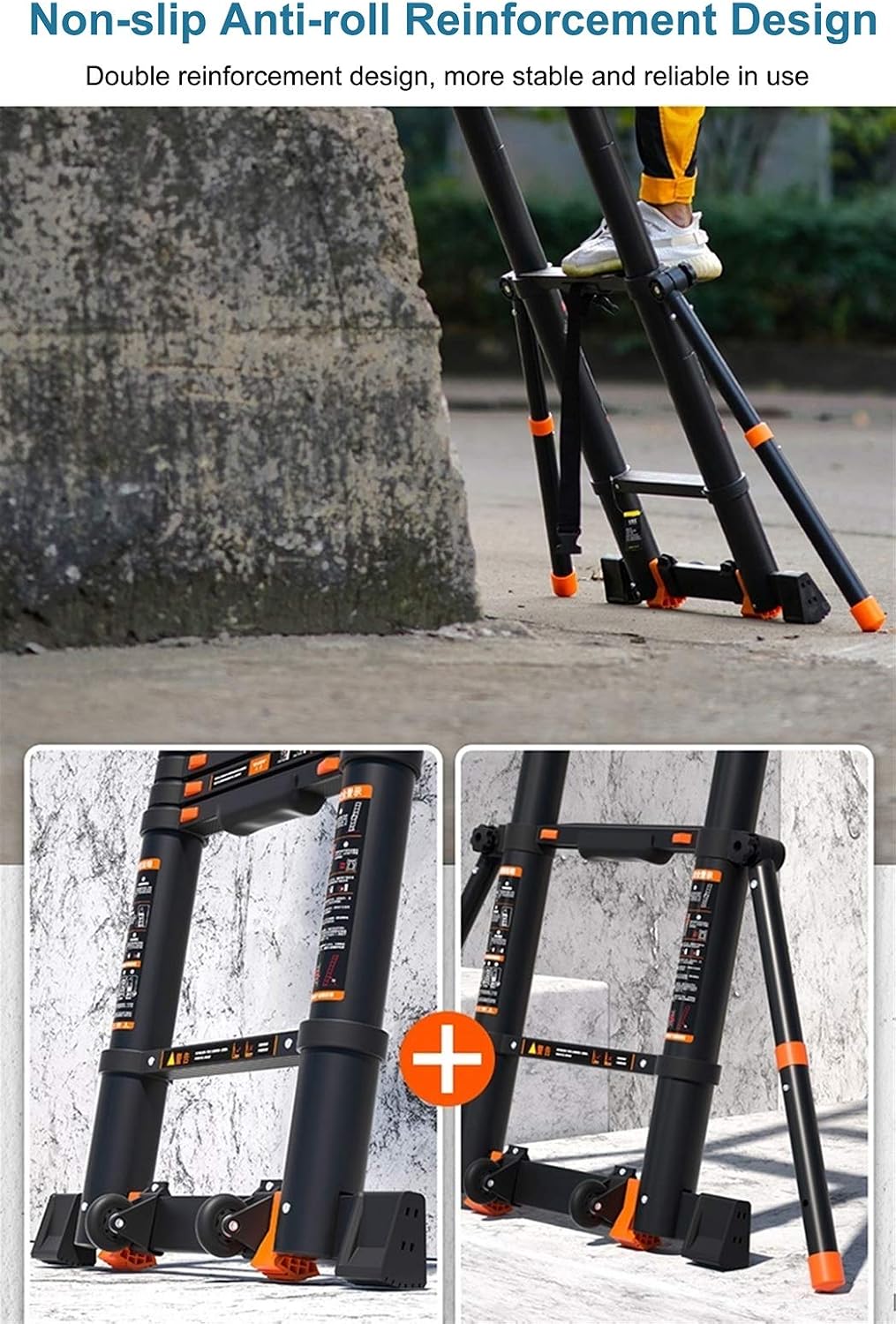 Multi-Purpose Extension Ladder, 6m/5m/4m/3m high, with stabilizer bar, extendable for Home attics and Outdoor Construction