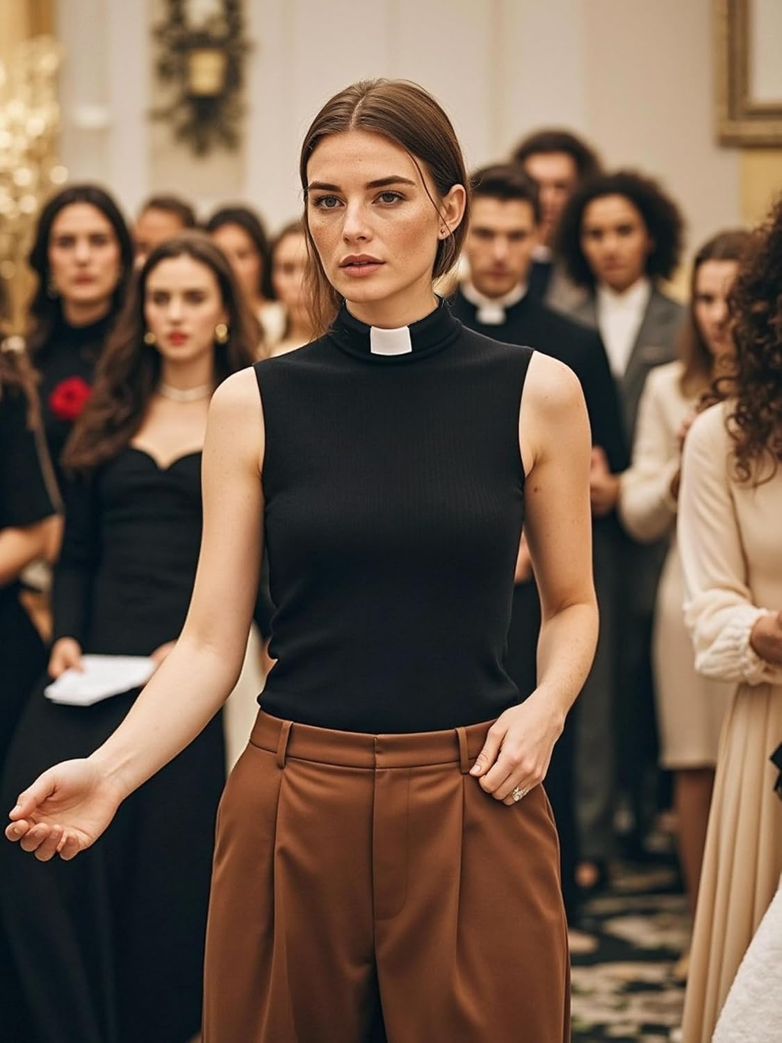 Women's Clergy Sleeveless T-Shirt Tab Collar Clergy Minister Priest Outfit Priest Costume Shirt Tops - Image 4