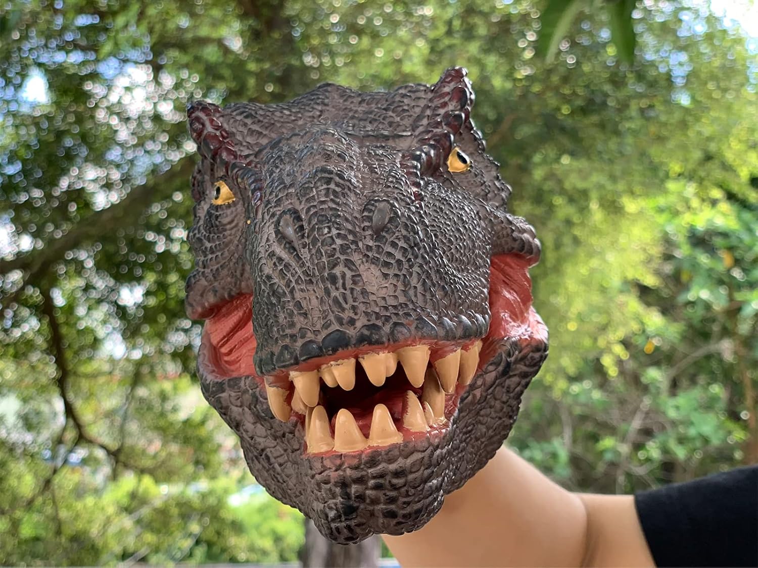 Gemini&Genius Dinosaur Toys Tyrannosaurus Rex Hand Puppets Large Soft Rubber T-Rex Head Hand Puppet Animal Toys for Role Play Storytelling Cake Topper for Kids