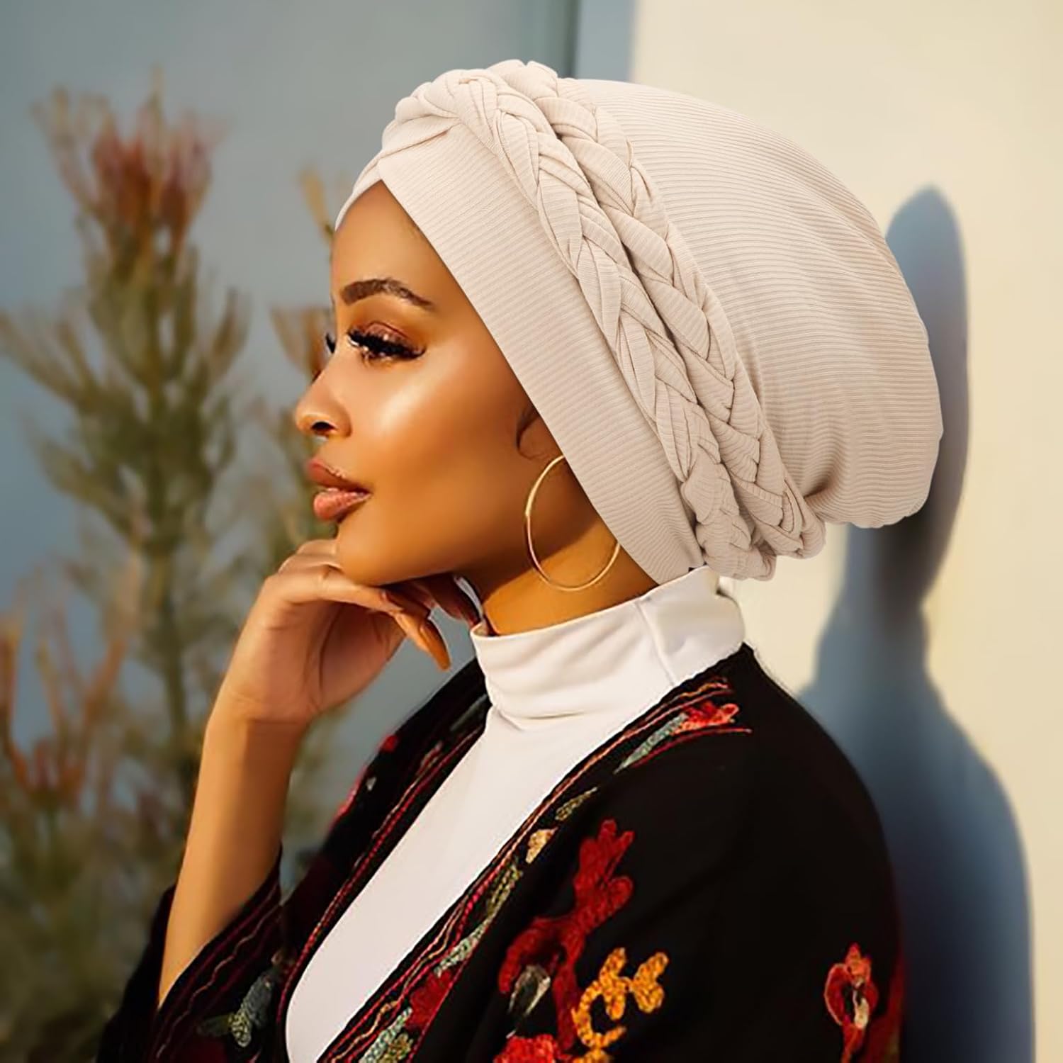 DRESHOW African Women Turban Caps Beanie Pre-Tied Double Twisted Braid Hair Cover Wrap Hat Headwraps for Black Women - Image 2