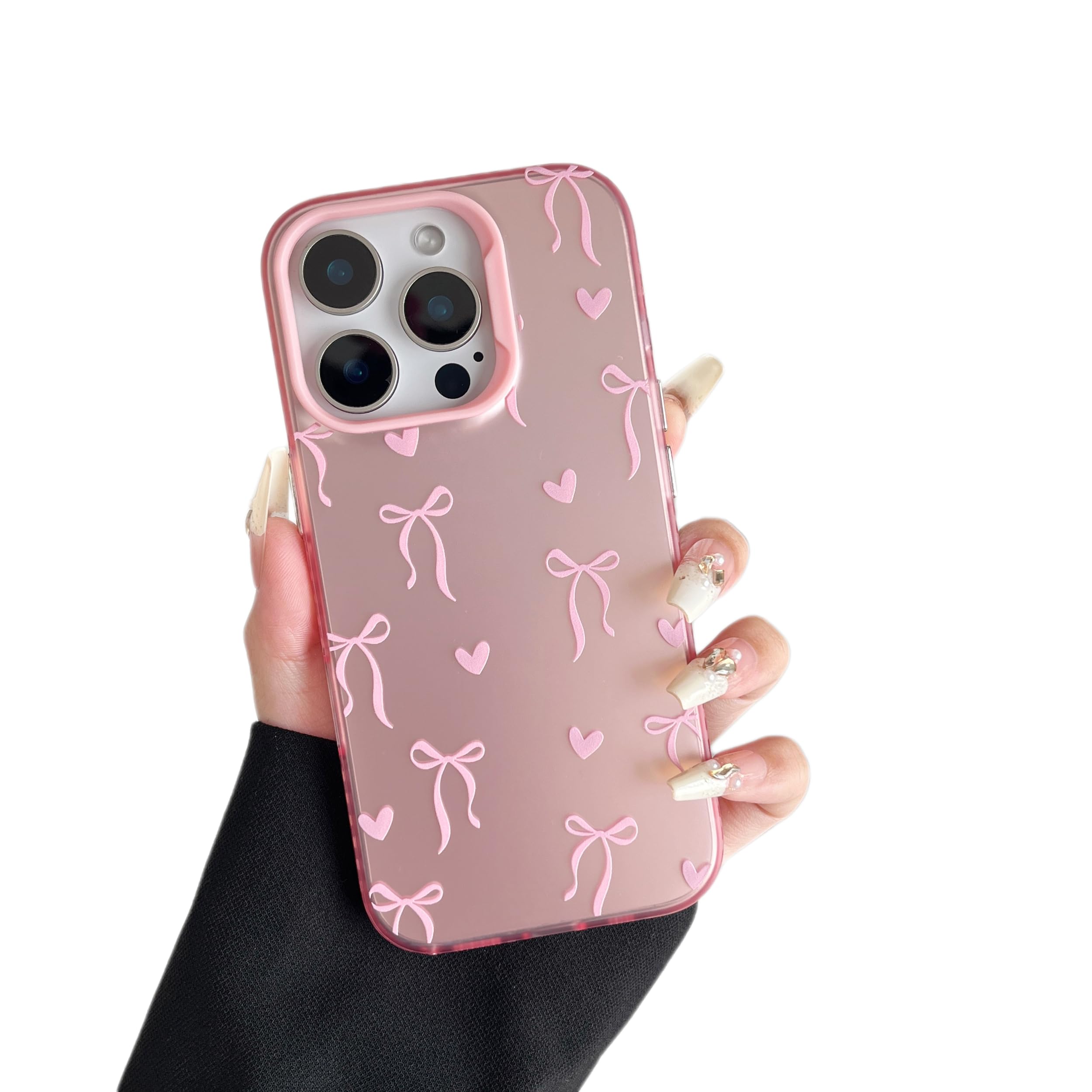 ZTOFERA for iPhone 13 Pro Max Case,Cute Pink Ribbon Bow Tie Aesthetic Phone Case,Trendy Slim Hard IMD Shockproof Protective Bumper Phone Cover for Women Girls,Heart
