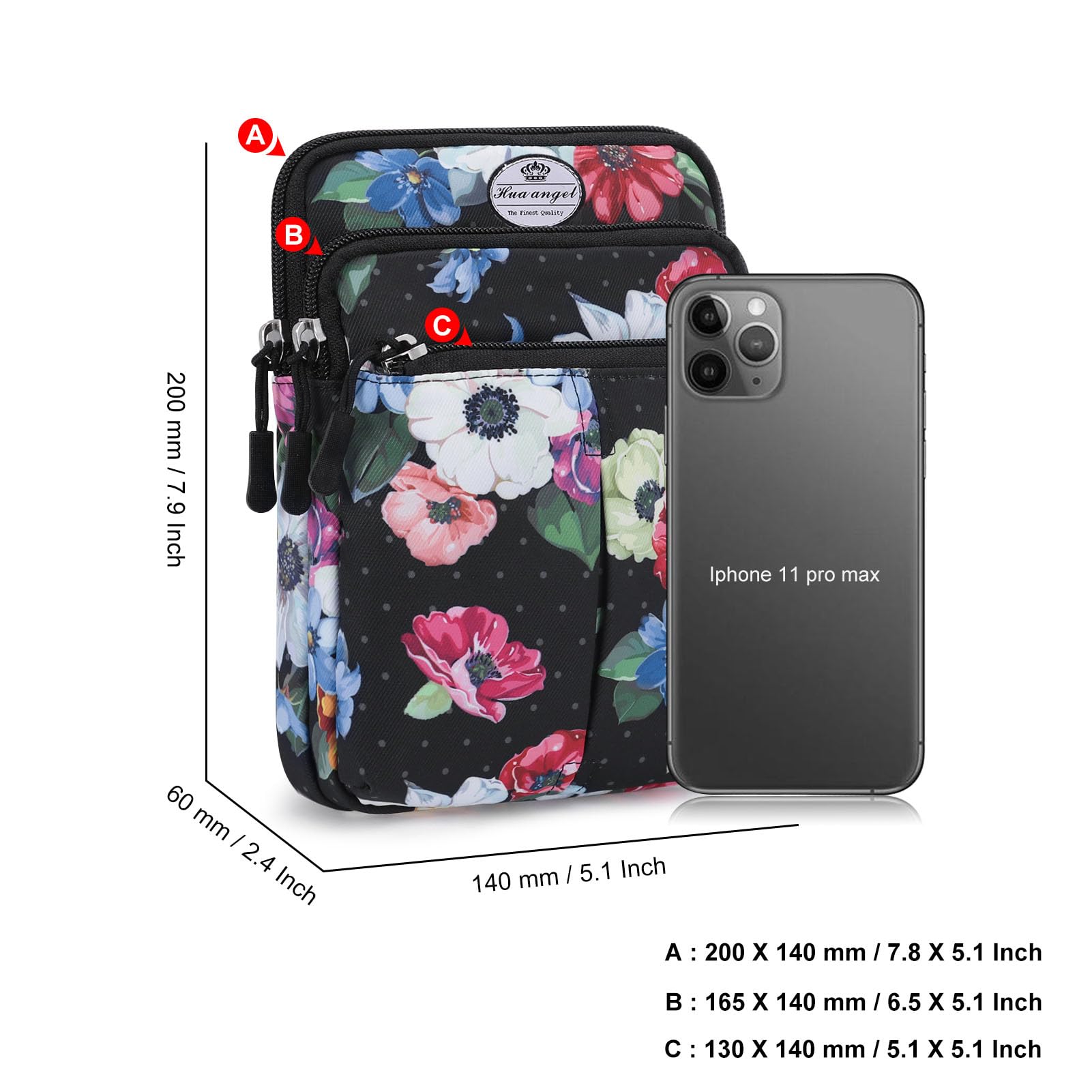 HUA ANGEL Saszetka Fanny Pack Wielofunkcyjna Torba na Talię Mężczyzna Kobieta 3 Przegródki Torba na Ramię Torba na Telefon Torba Fanny Pack Torba Biodrowa z Paskiem na Ramię do Biegania, Chodzenia